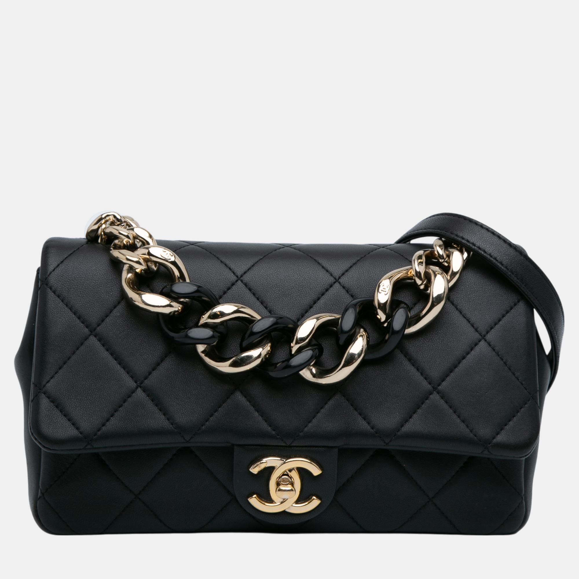 

Chanel Black Small Lambskin Elegant Chain Single Flap