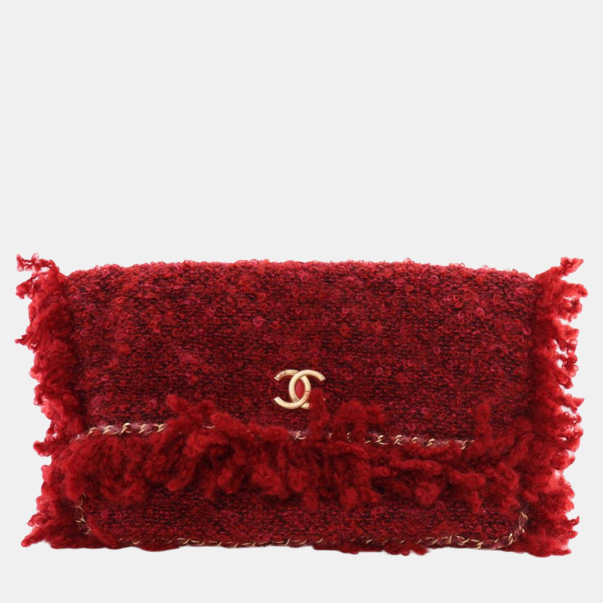 

Chanel Red Tweed Fringe Paris Cosmopolite Clutch