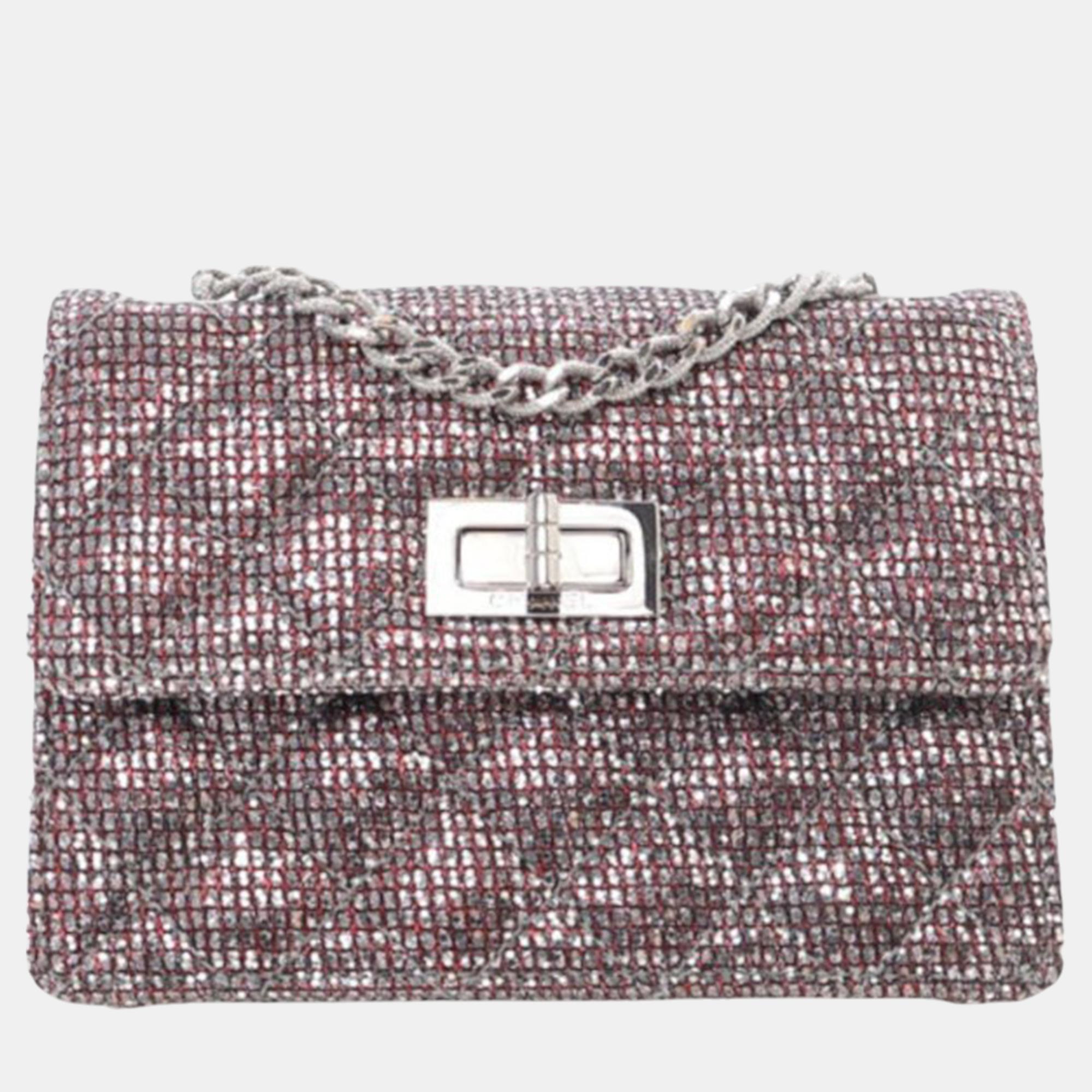 

Chanel Red Silver Mini Glitter Canvas Reissue 2.55 Flap