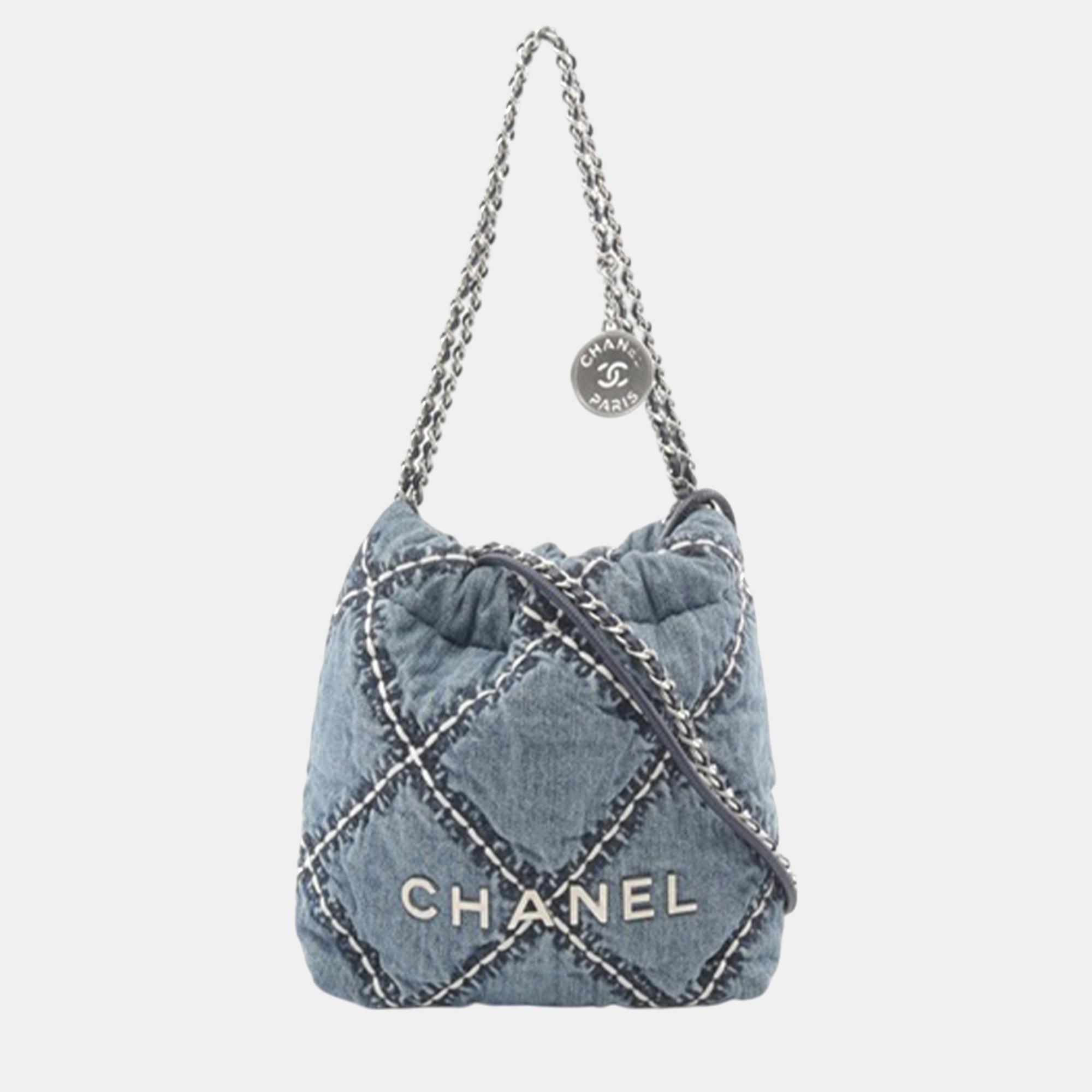 

Chanel Blue Mini Denim Stitched 22 Satchel