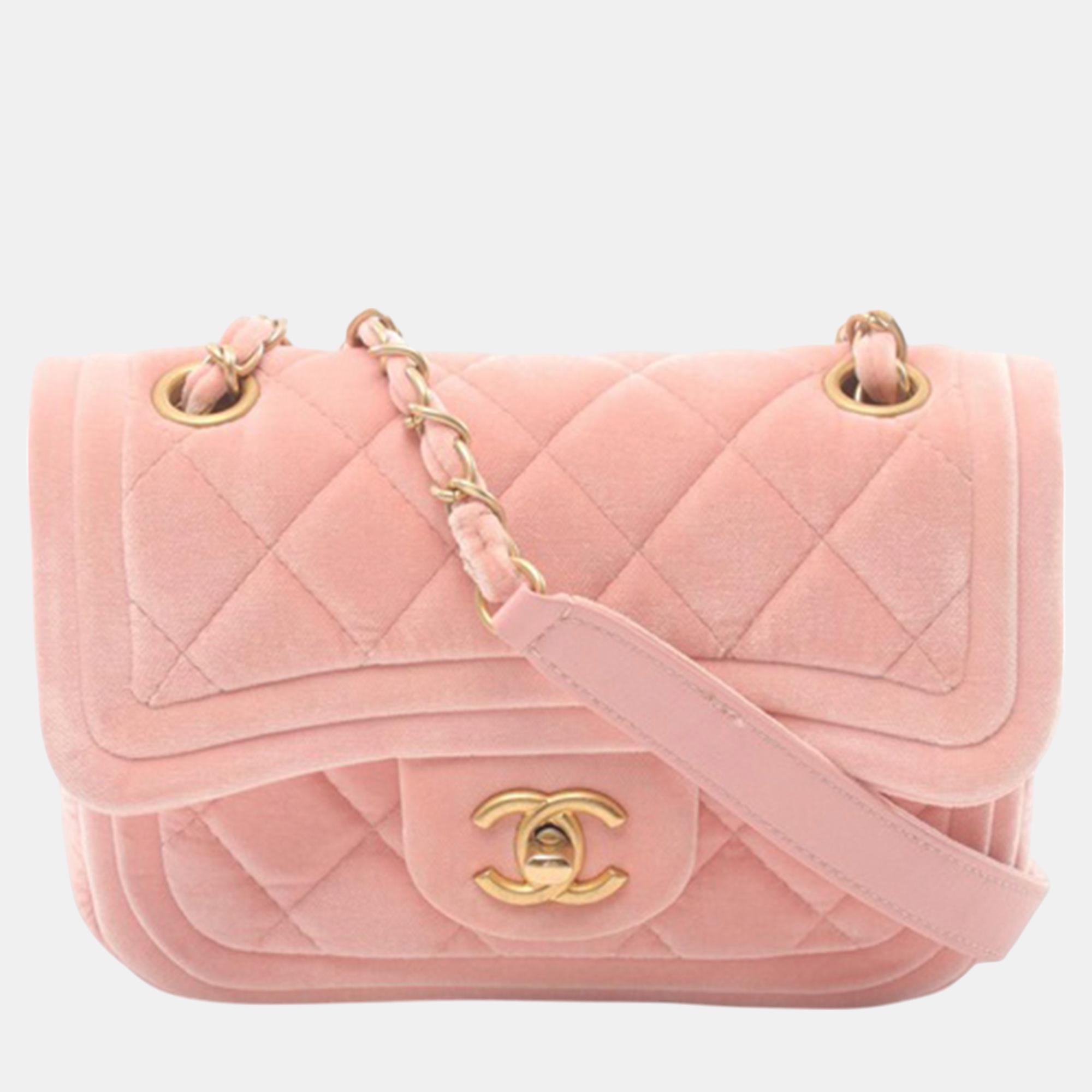 

Chanel Pink Mini Quilted Velvet Double Frame Flap