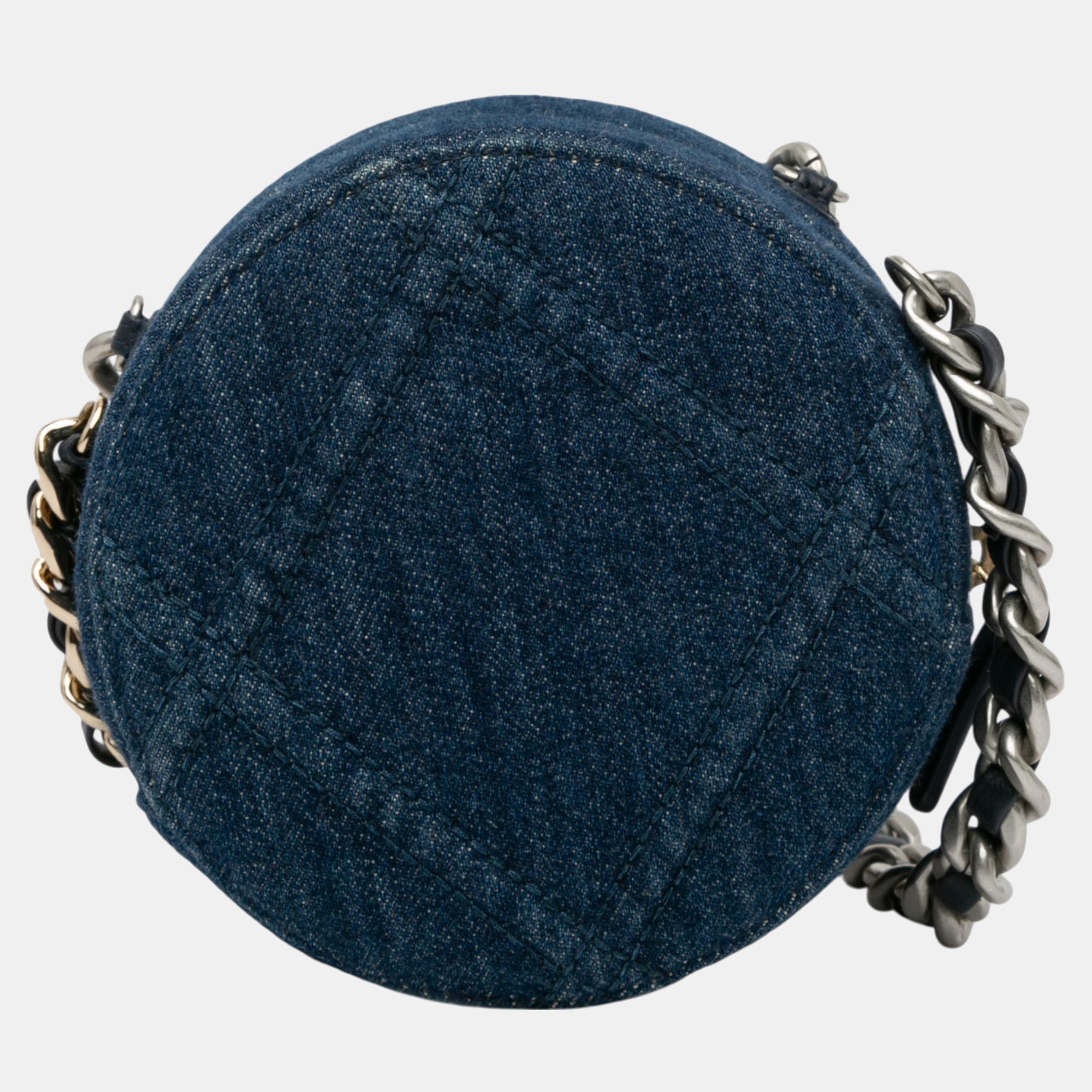 Chanel Blue Denim 19 Round Clutch with Chain 