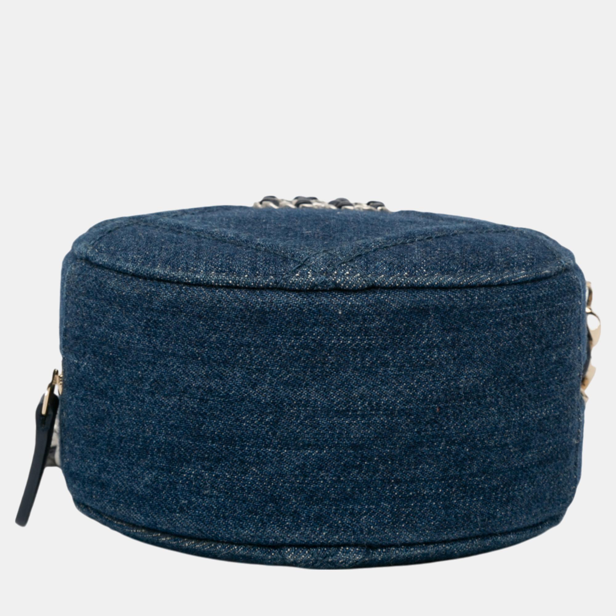 Chanel Blue Denim 19 Round Clutch with Chain 