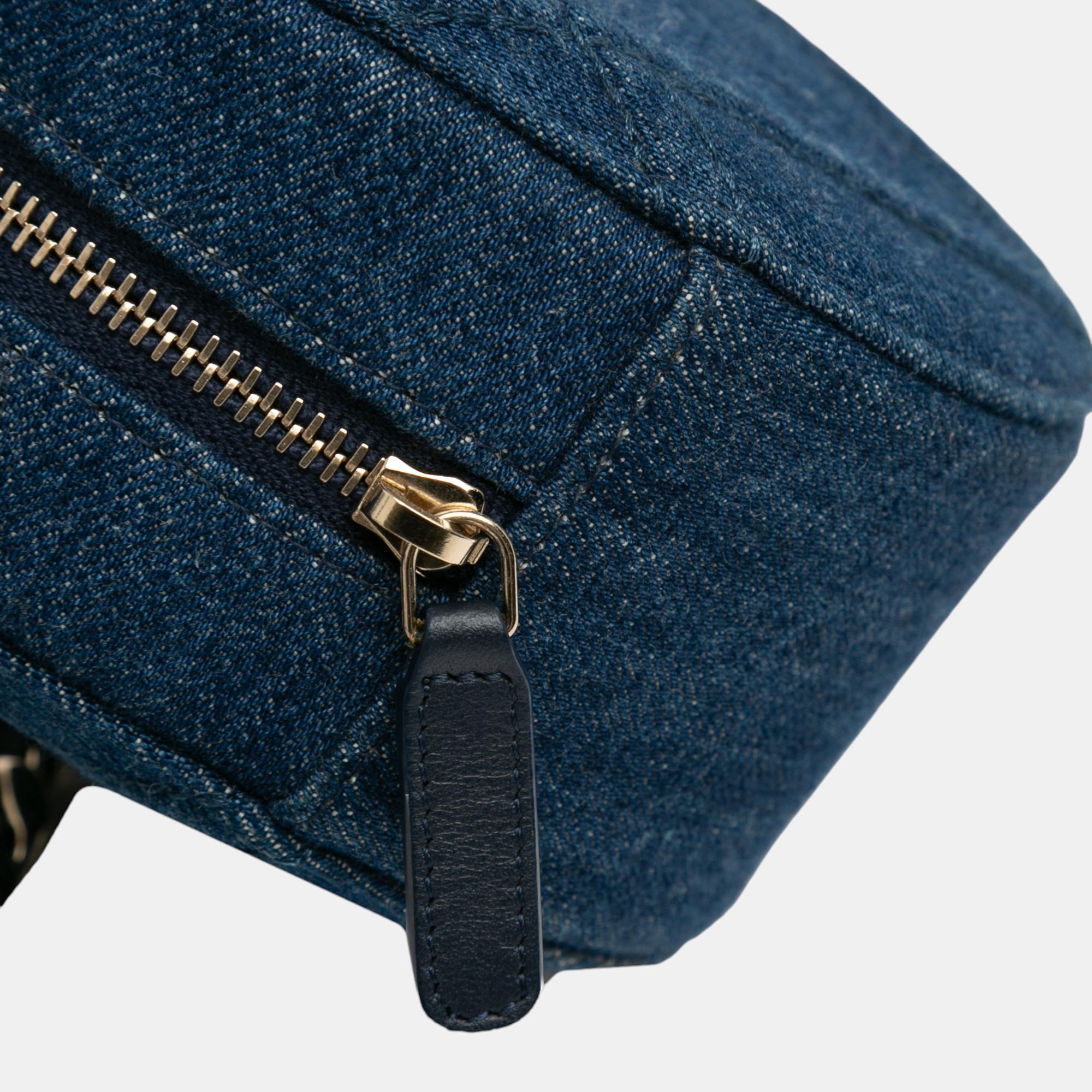 Chanel Blue Denim 19 Round Clutch with Chain 