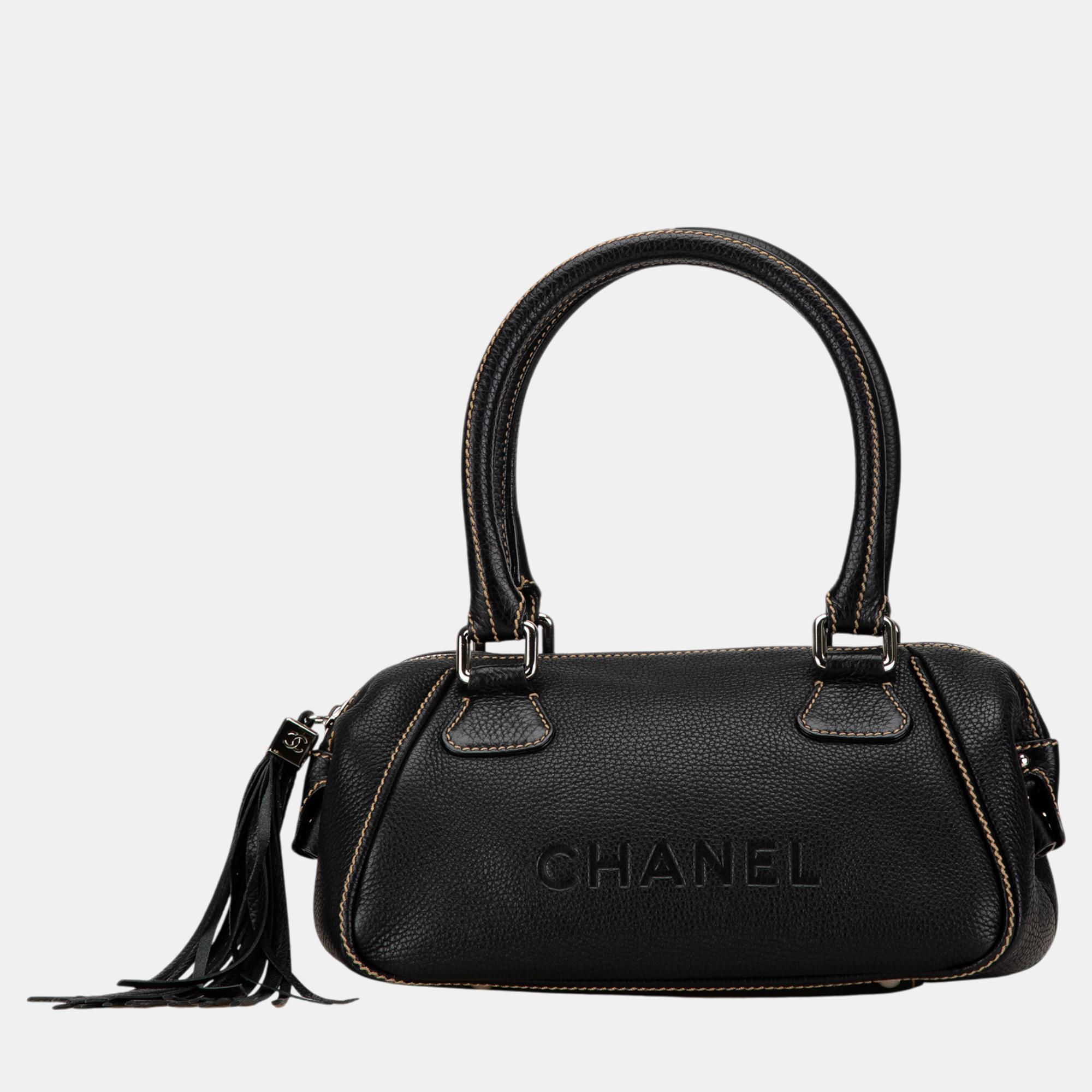 

Chanel Black Medium Pebbled Calfskin LAX Tassel Handbag