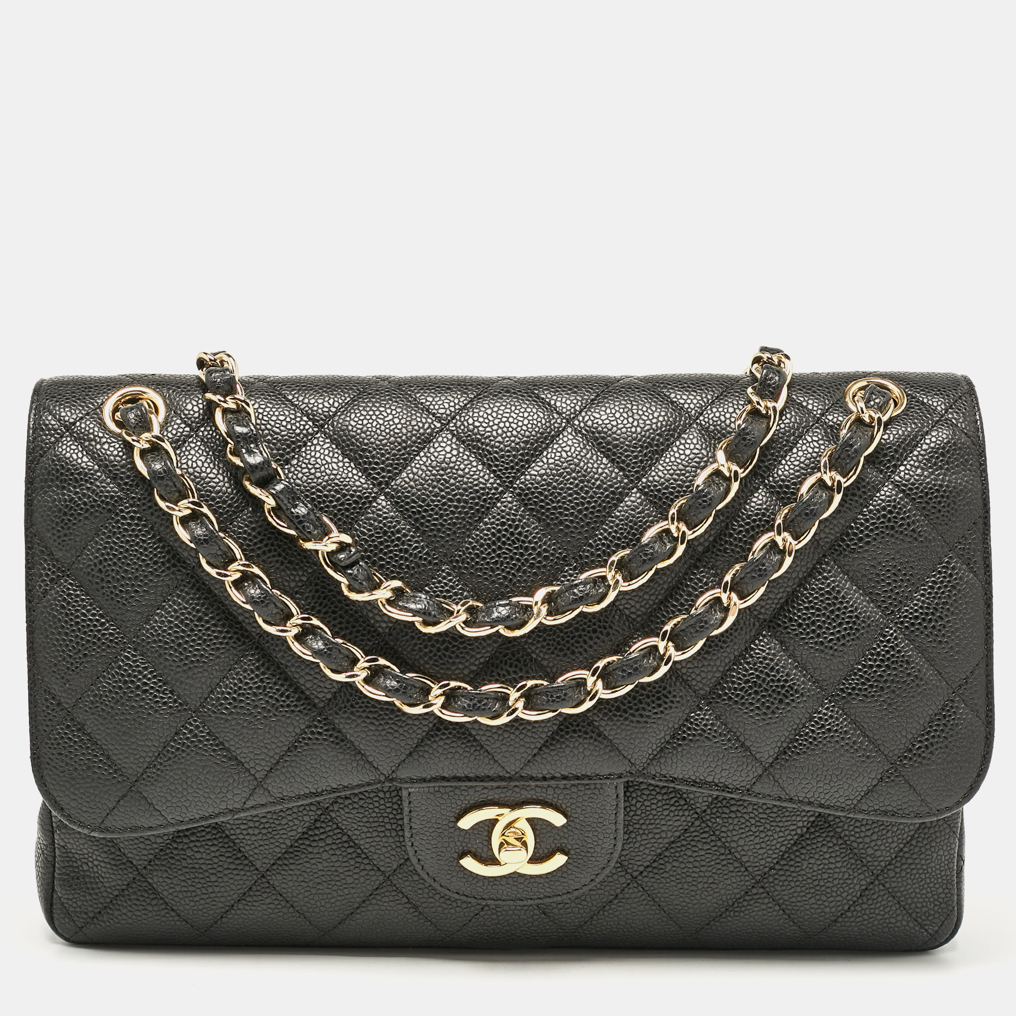 

Chanel Black Quilted Caviar Leather Jumbo Classic Double Flap Bag