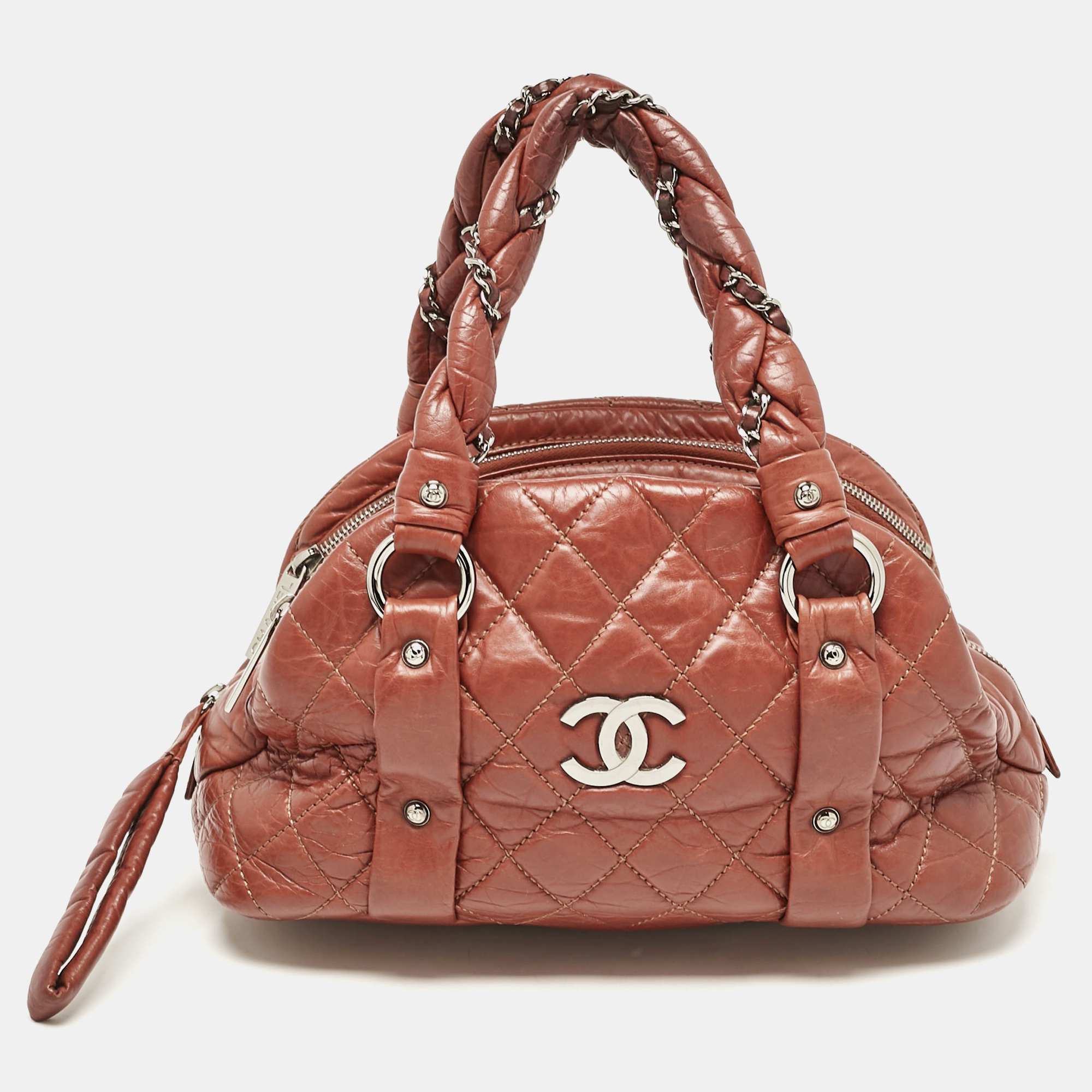 

Chanel Dark Brown Quilted Aged Leather  Puffer Lady Braid Bowler Bag