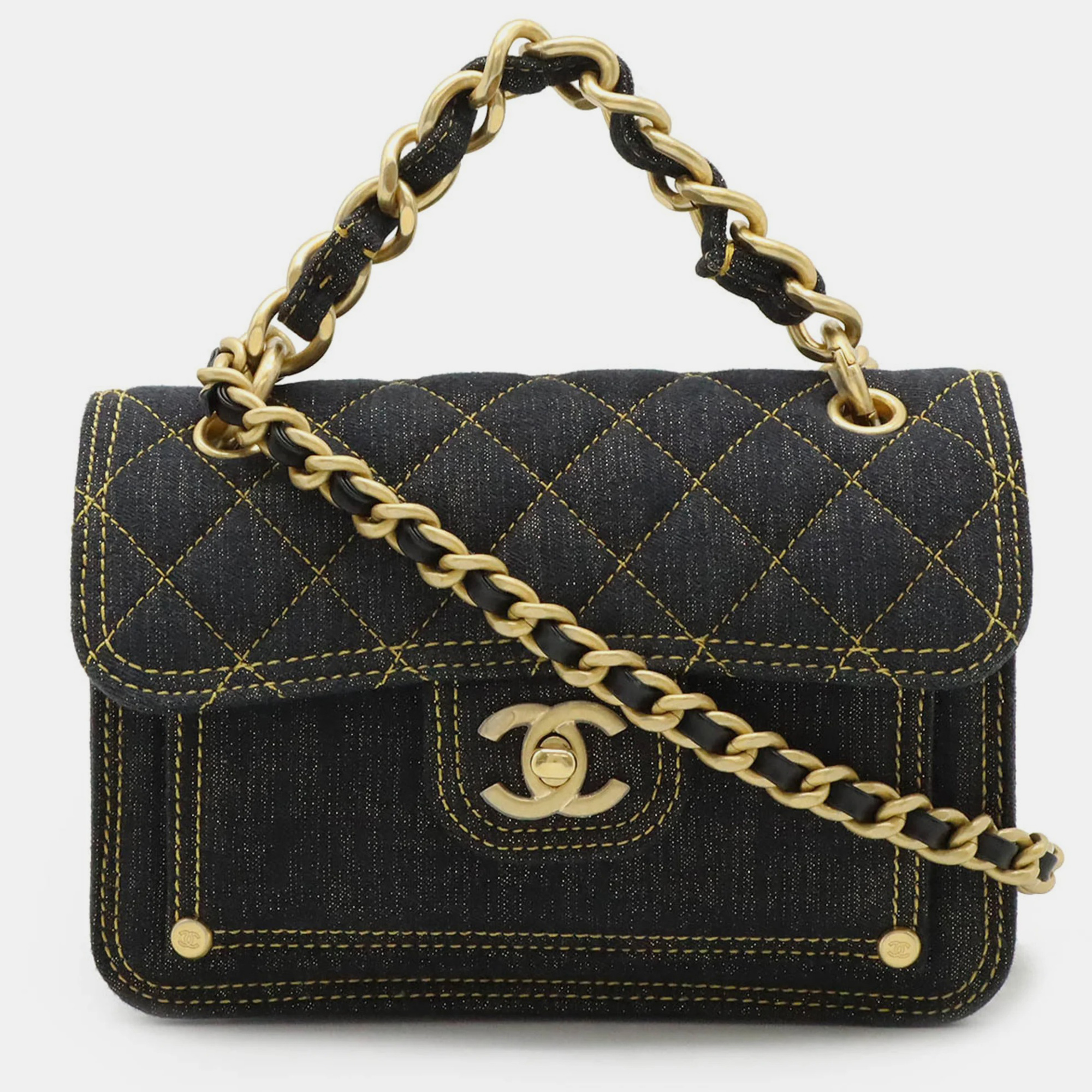 

Chanel Matelasse Coco Mark Chain Shoulder Bag Handbag Denim Leather Navy, Navy blue