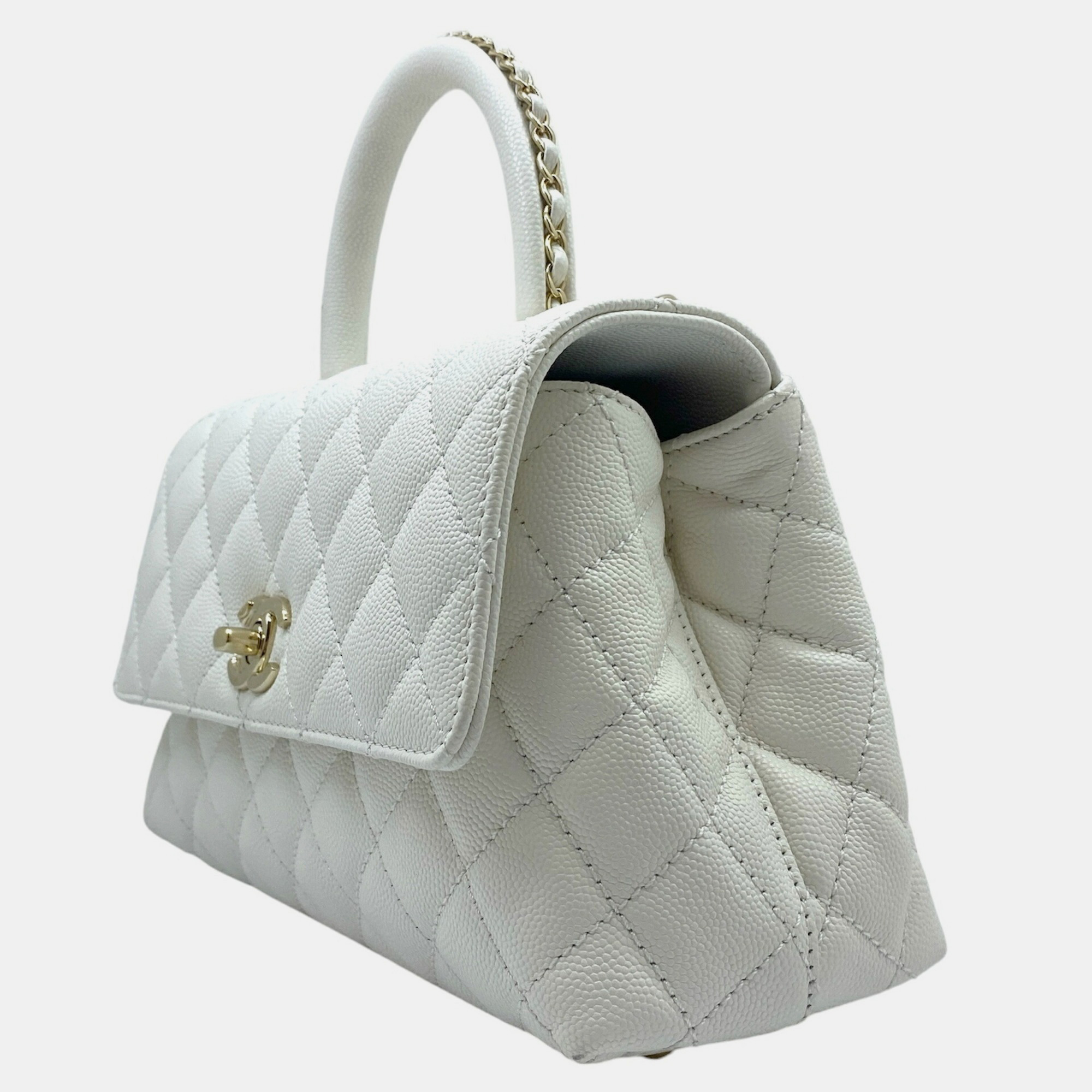 Chanel White Caviar Leather XS Coco Handle Bag 