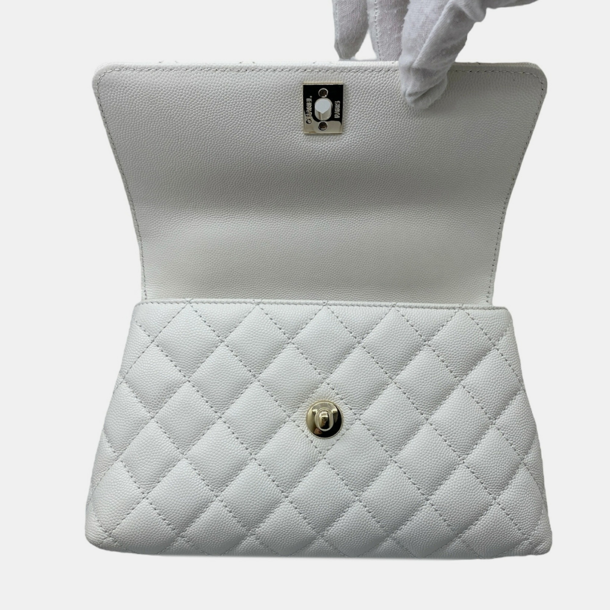 Chanel White Caviar Leather XS Coco Handle Bag 