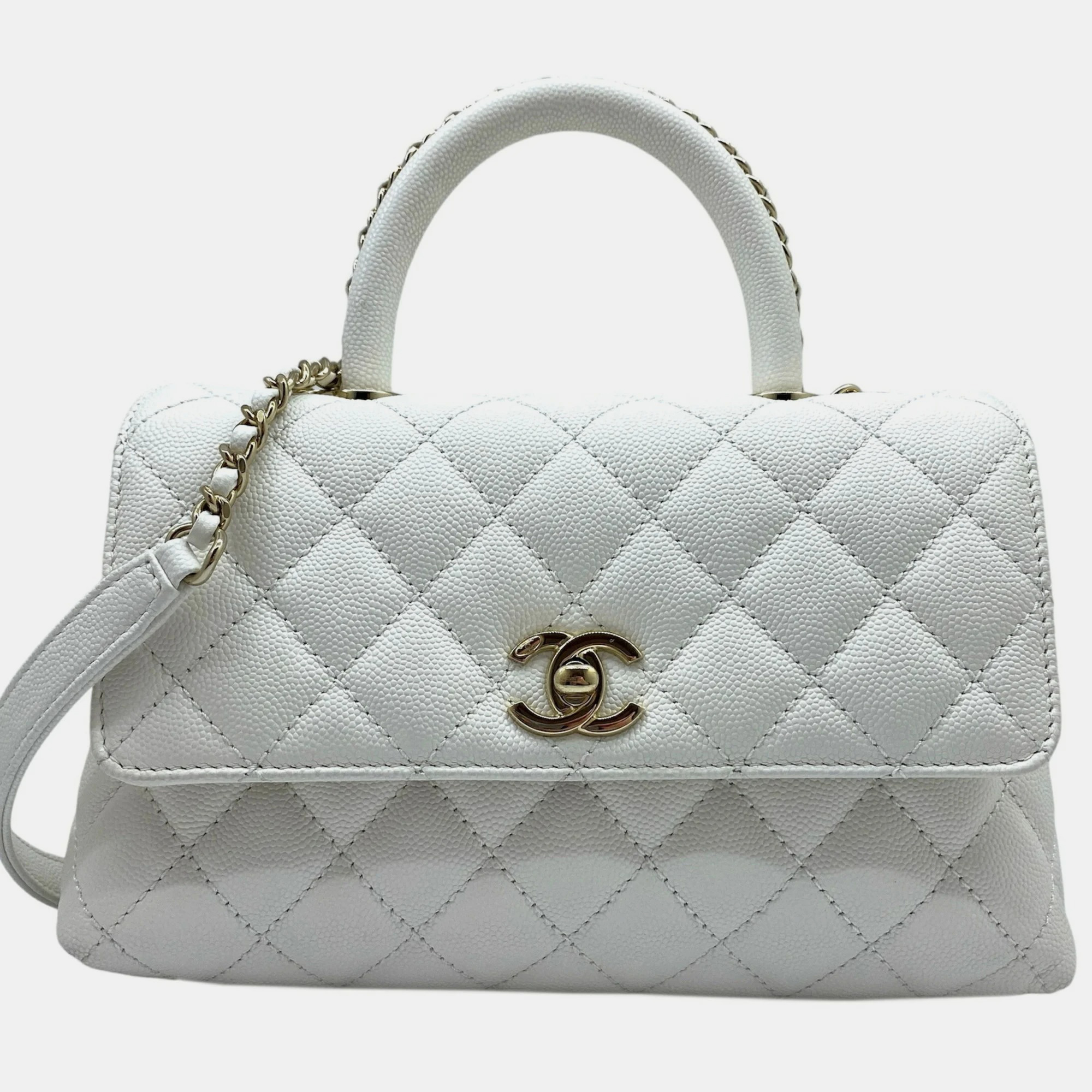 

Chanel White Caviar Leather  Coco Handle Bag