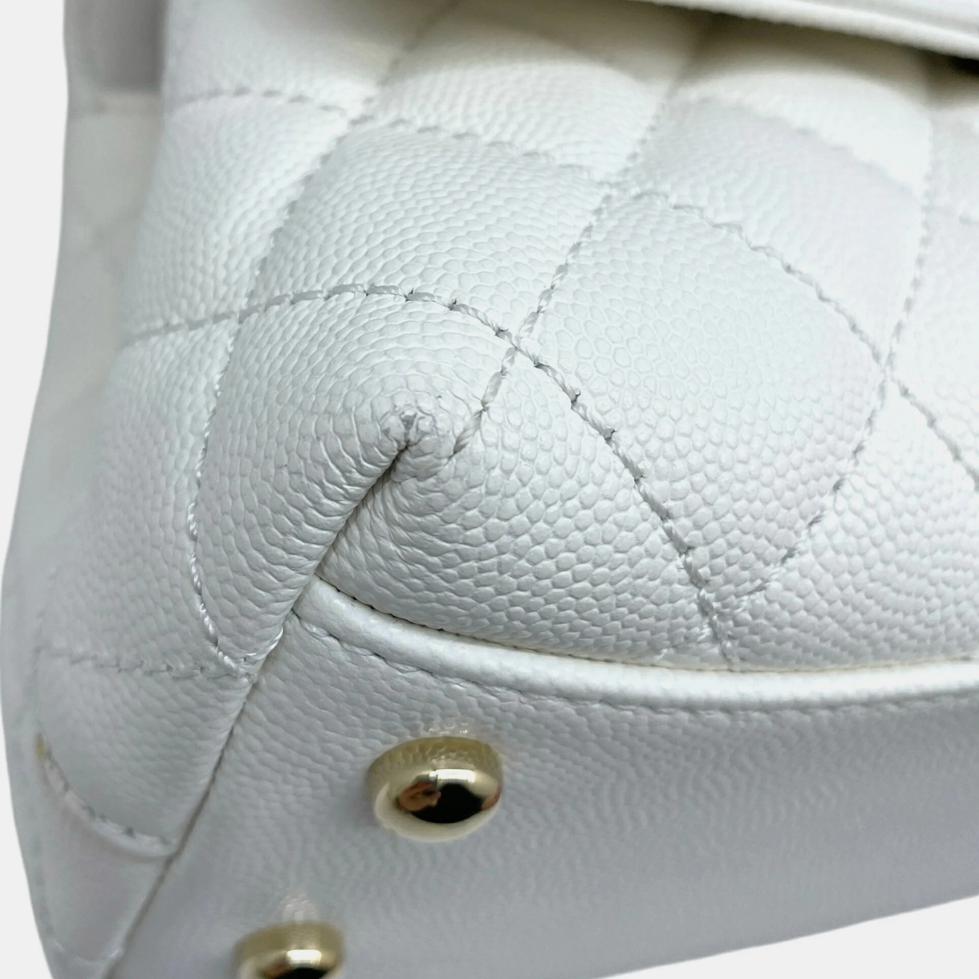 Chanel White Caviar Leather XS Coco Handle Bag 