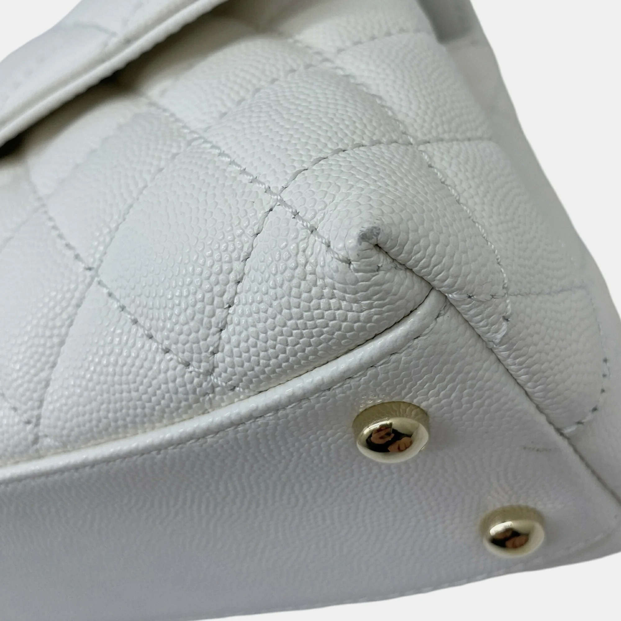 Chanel White Caviar Leather XS Coco Handle Bag 
