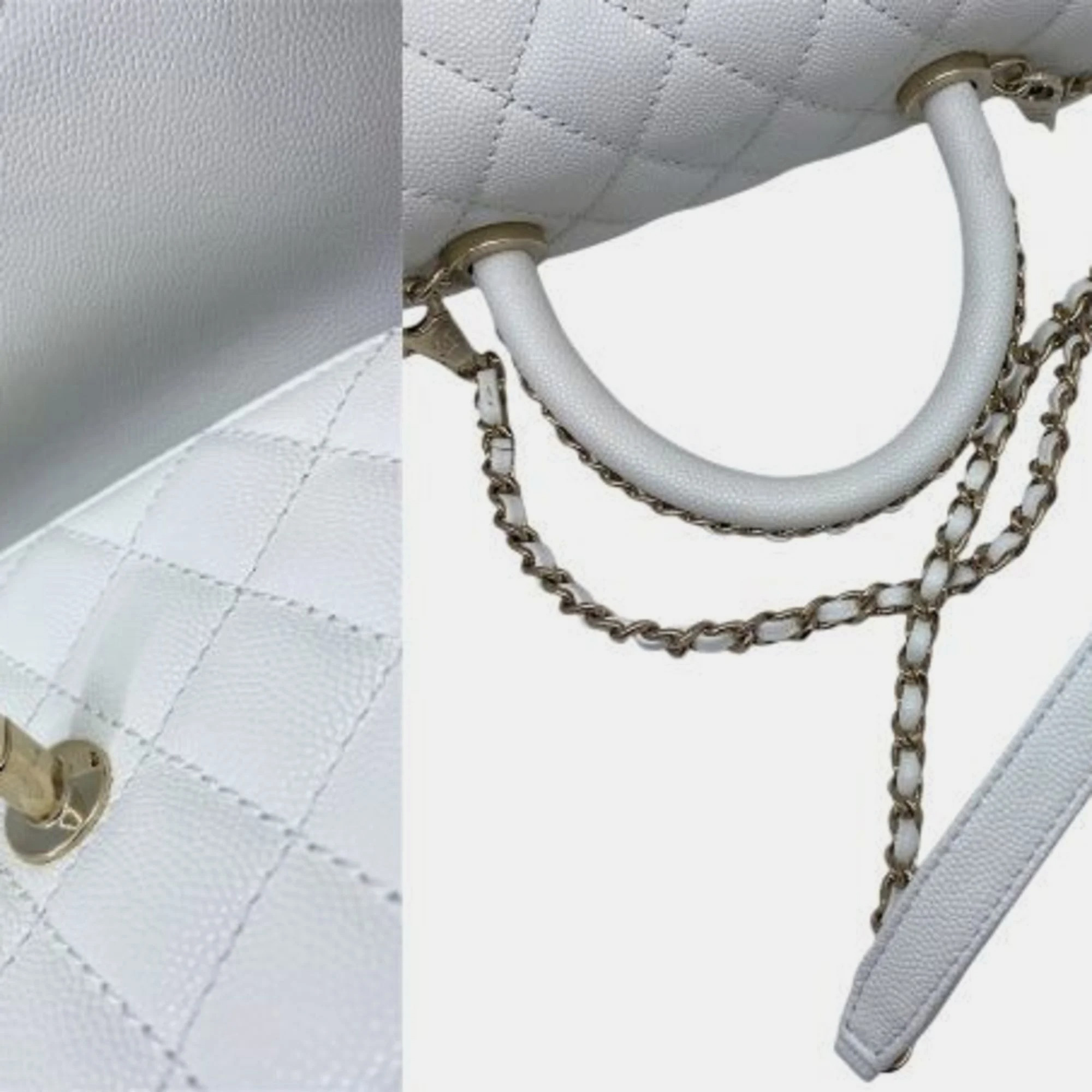 Chanel White Caviar Leather XS Coco Handle Bag 