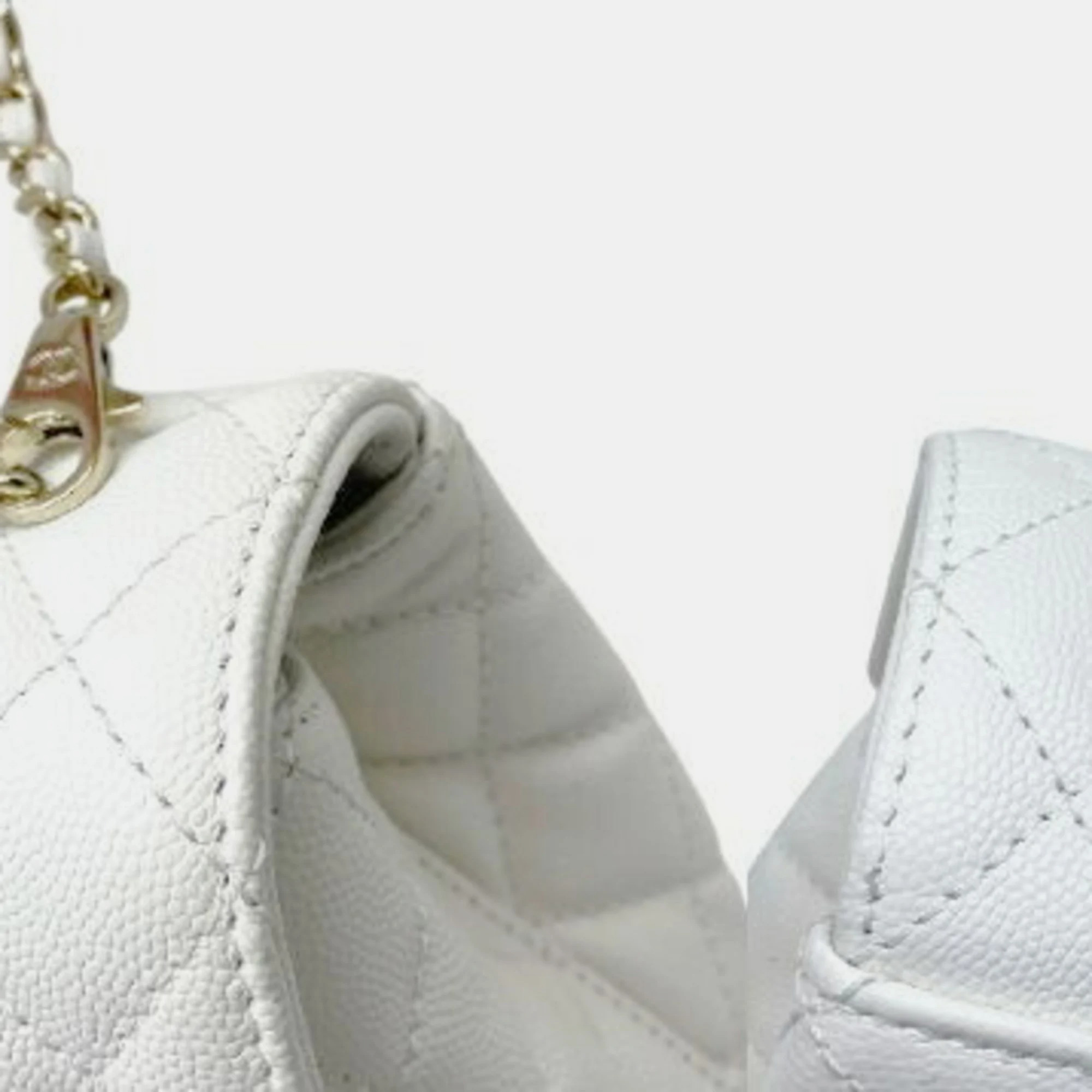 Chanel White Caviar Leather XS Coco Handle Bag 