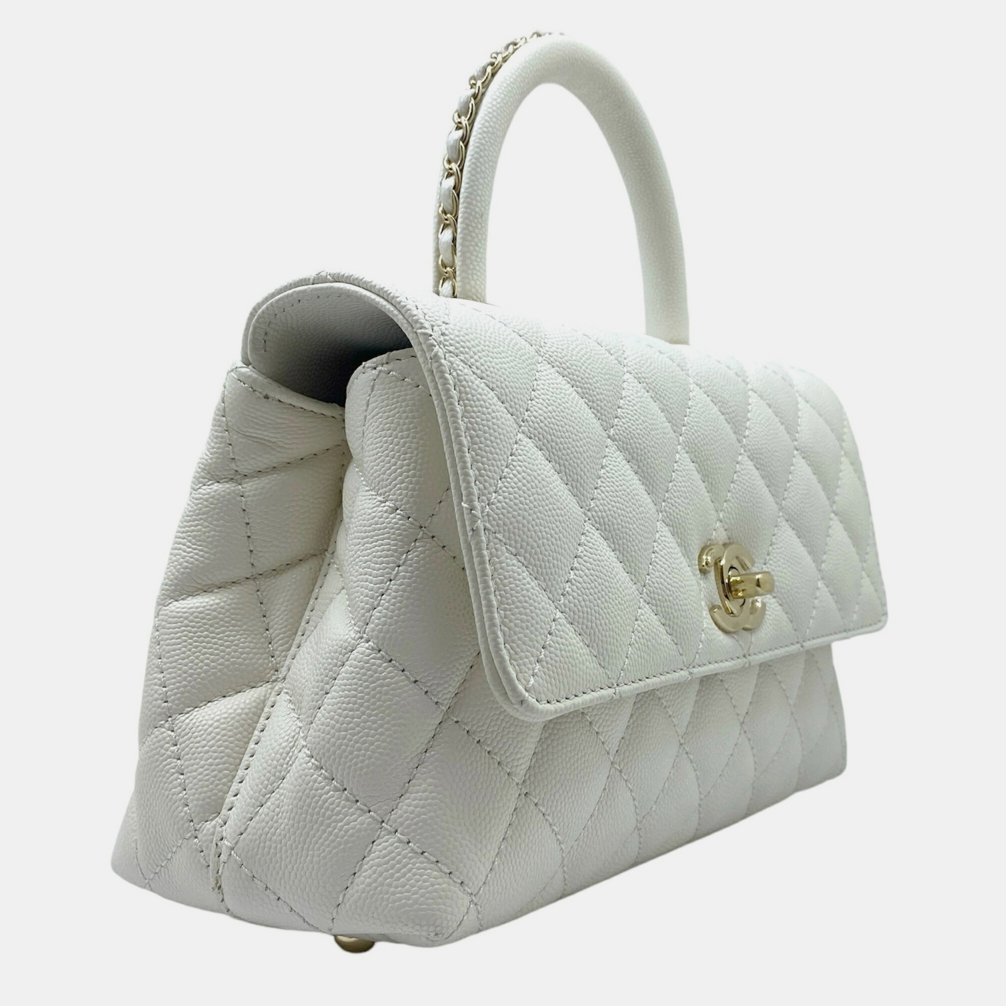 Chanel White Caviar Leather XS Coco Handle Bag 
