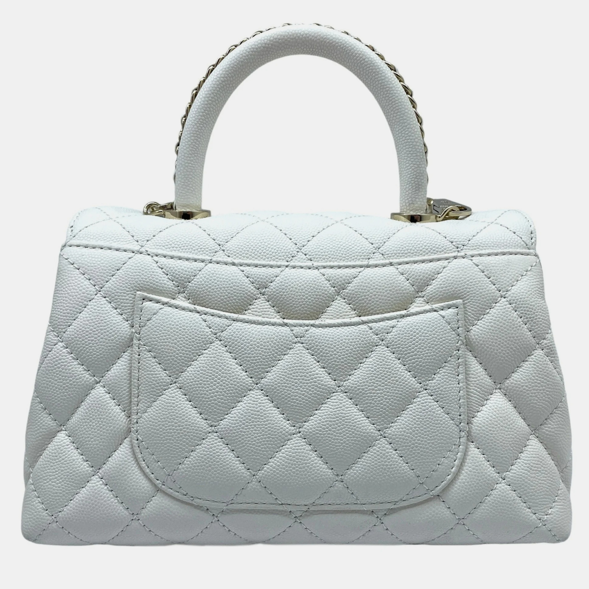 Chanel White Caviar Leather XS Coco Handle Bag 