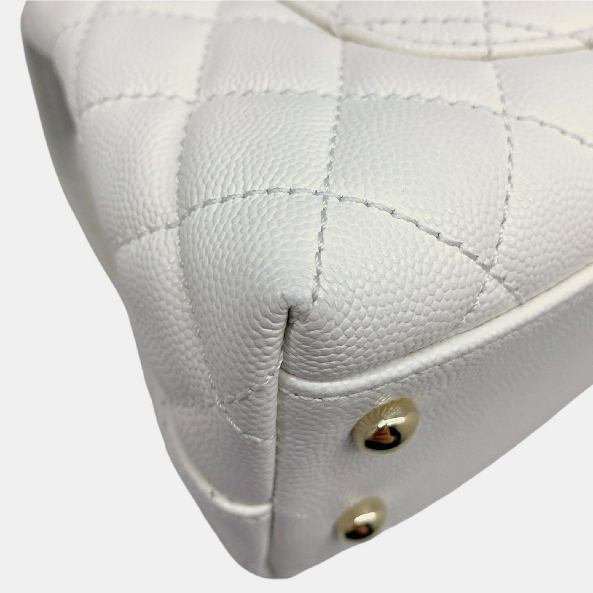 Chanel White Caviar Leather XS Coco Handle Bag 