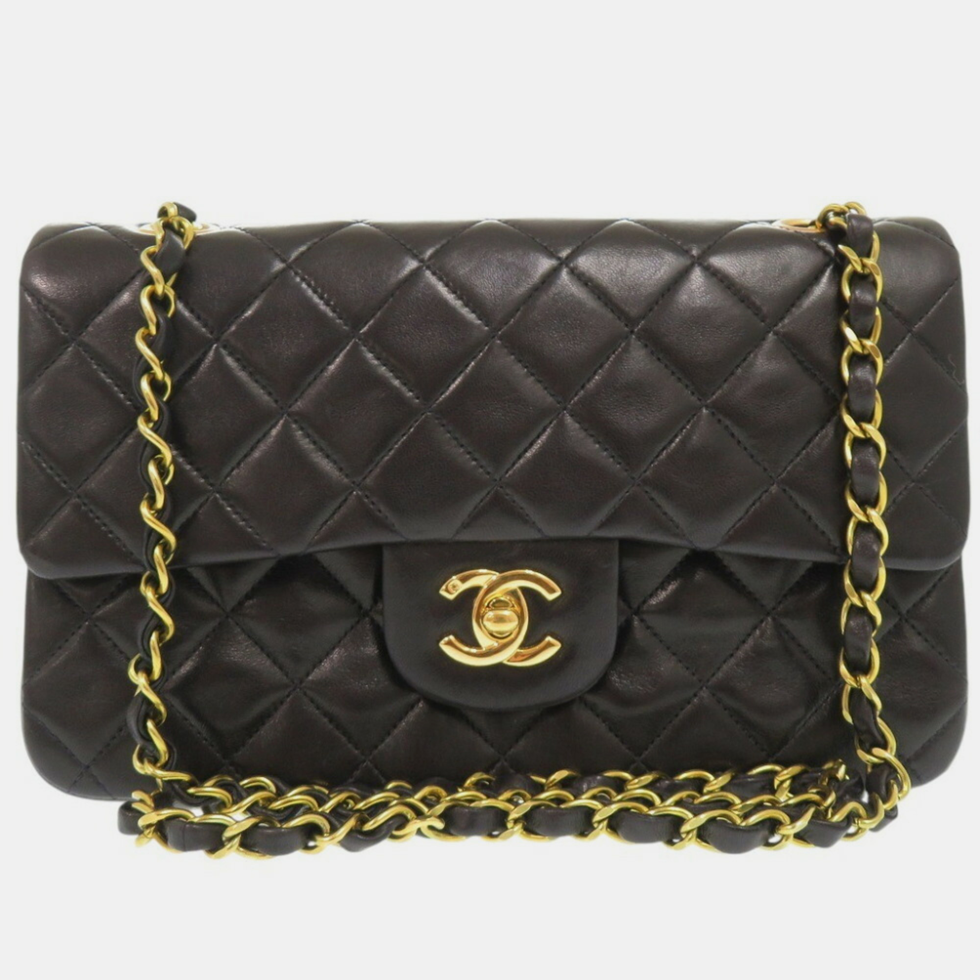 

Chanel Matelasse 23 Lambskin Double Flap Black 3Rd Series Gold Chain Coco Mark