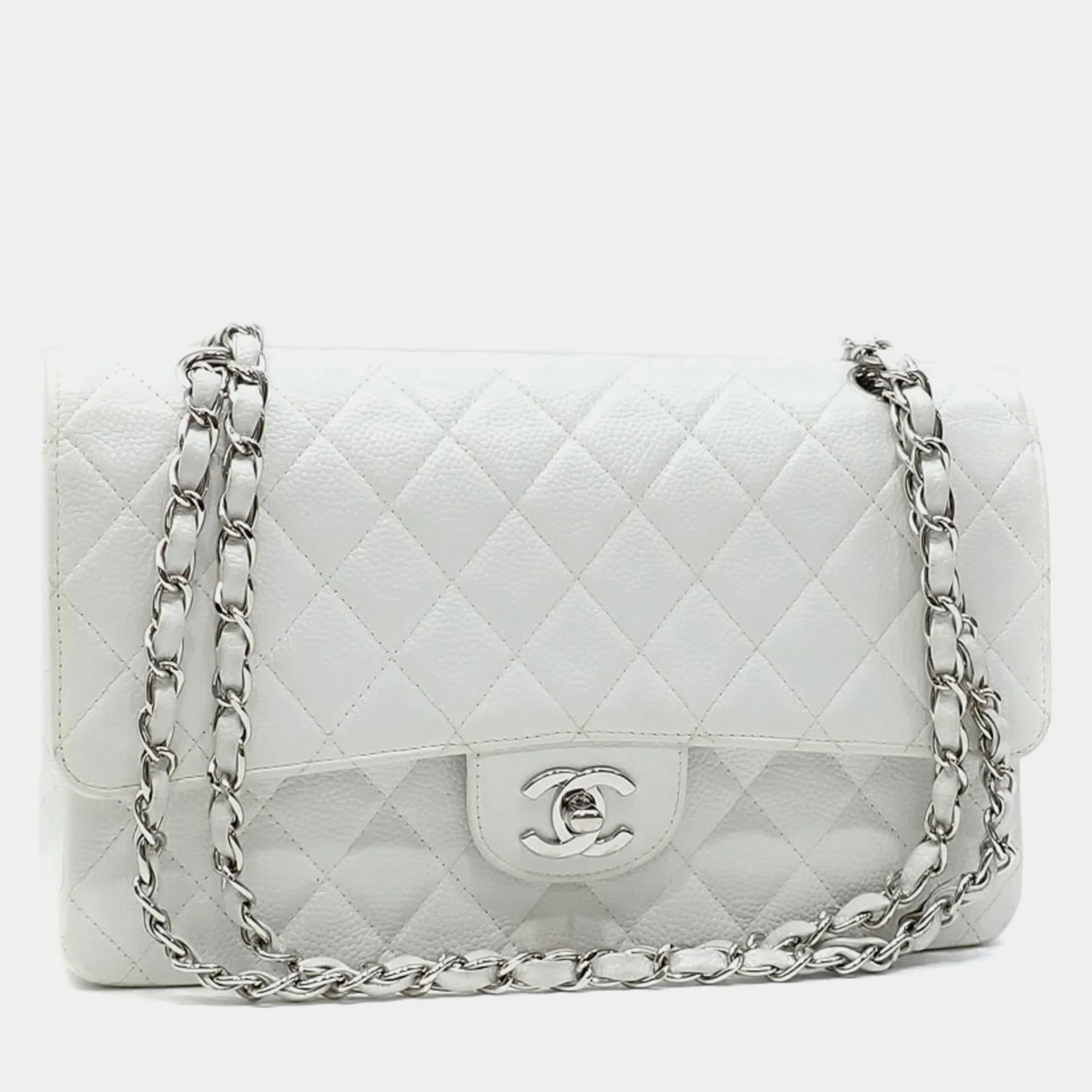 

Chanel White Caviar Leather Classic Double Flap Shoulder Bag