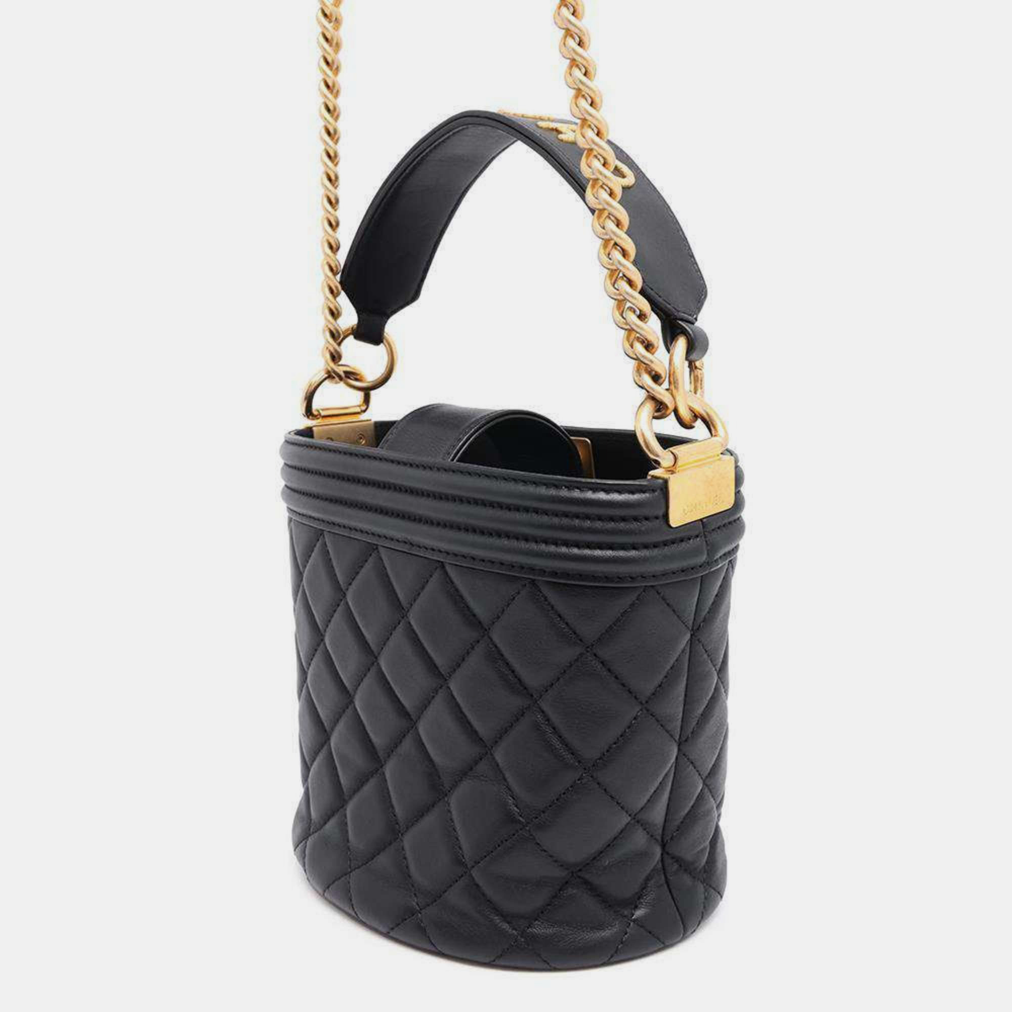 Chanel Black Leather Boy Bucket Bag 