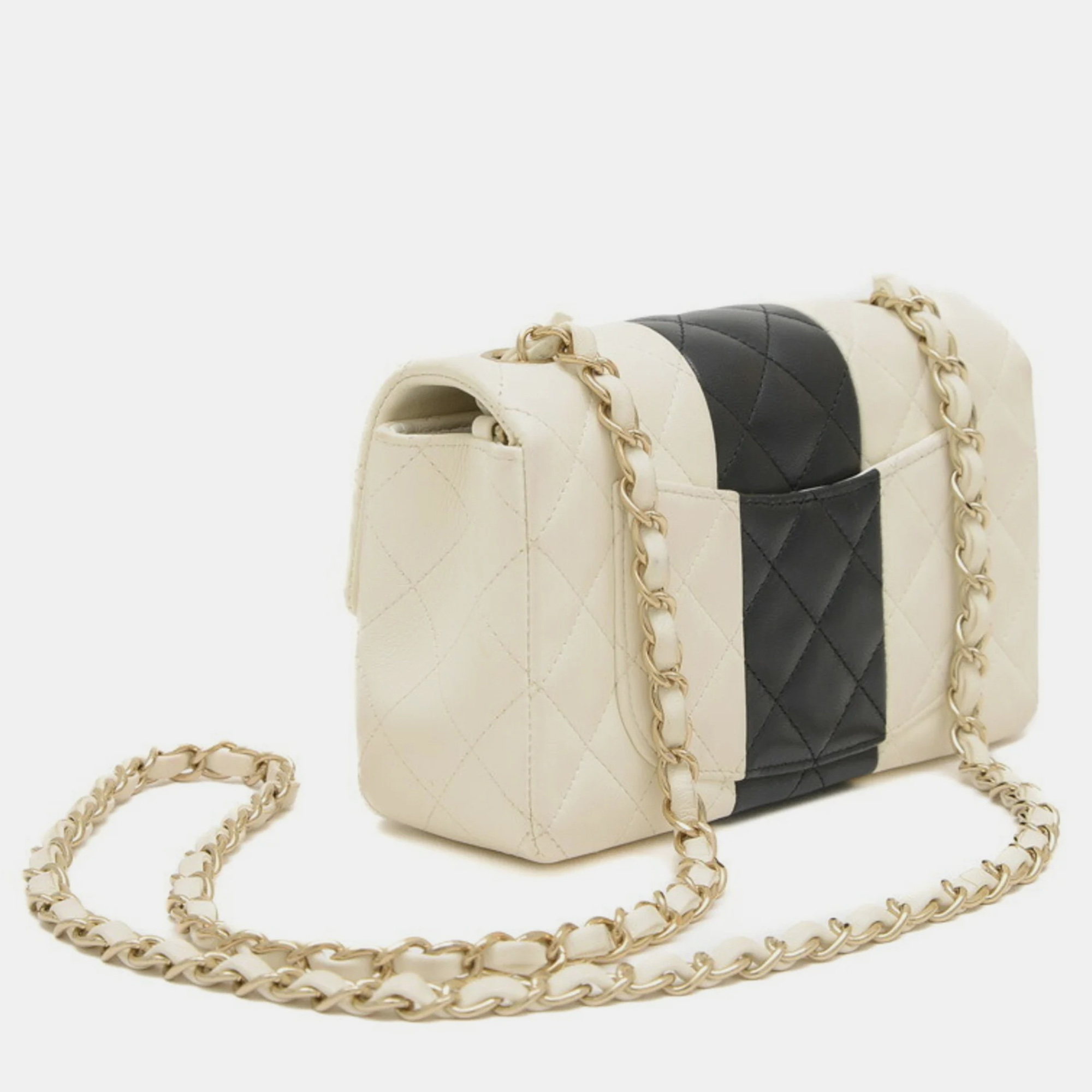 Chanel Bicolor White Black Leather Shoulder Bag 