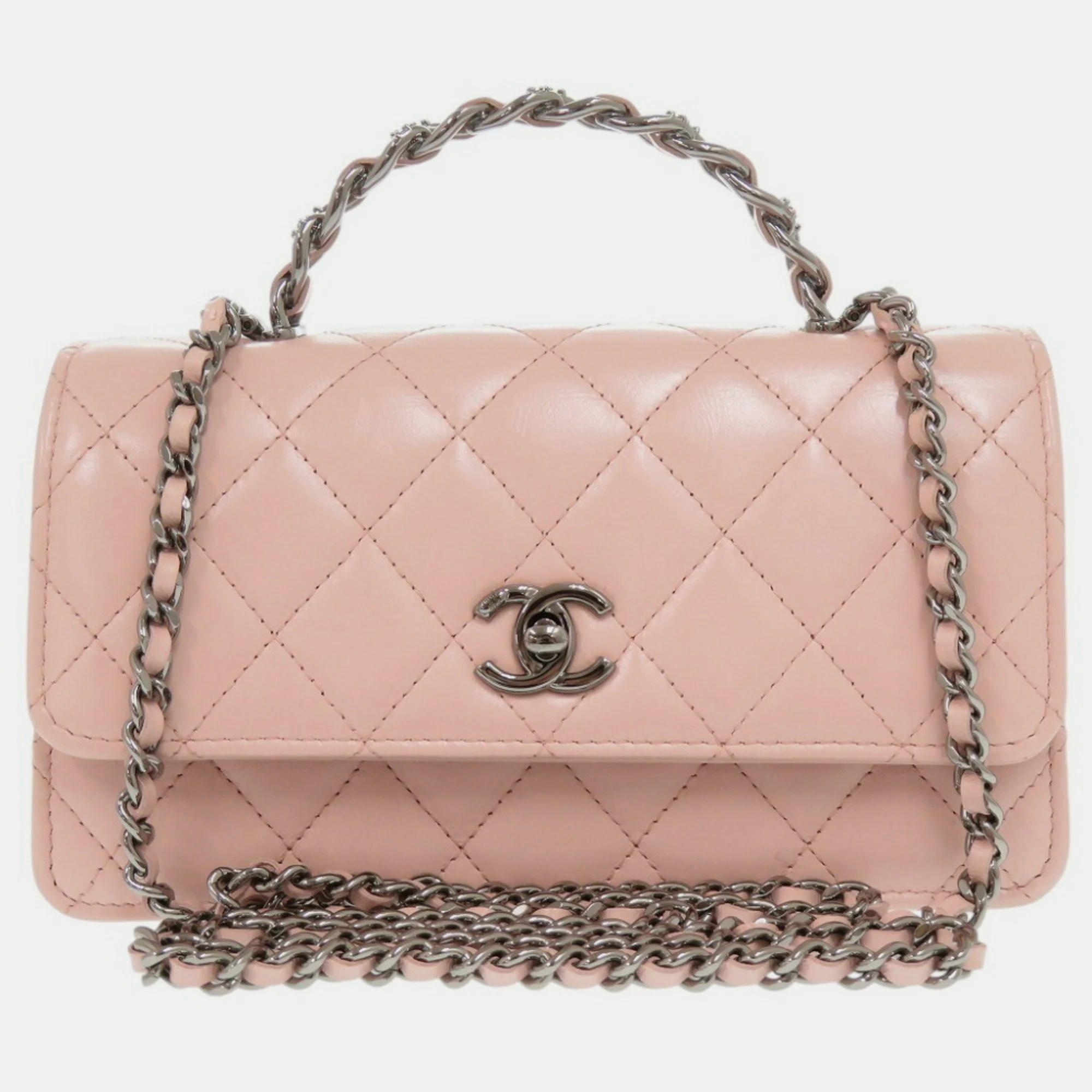 

Chanel Matelasse Coco Mark Lambskin Pink Silver Chain Clutch Shoulder Bag