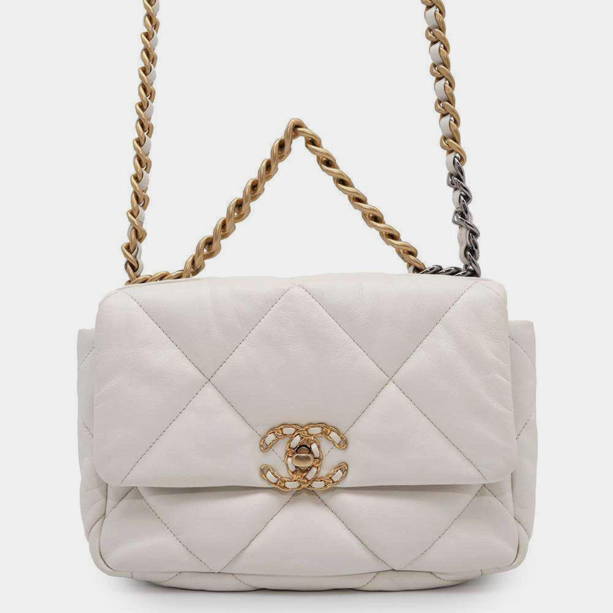 

Chanel Ivory Leather 19 Flap Chain Shoulder Bag, Beige