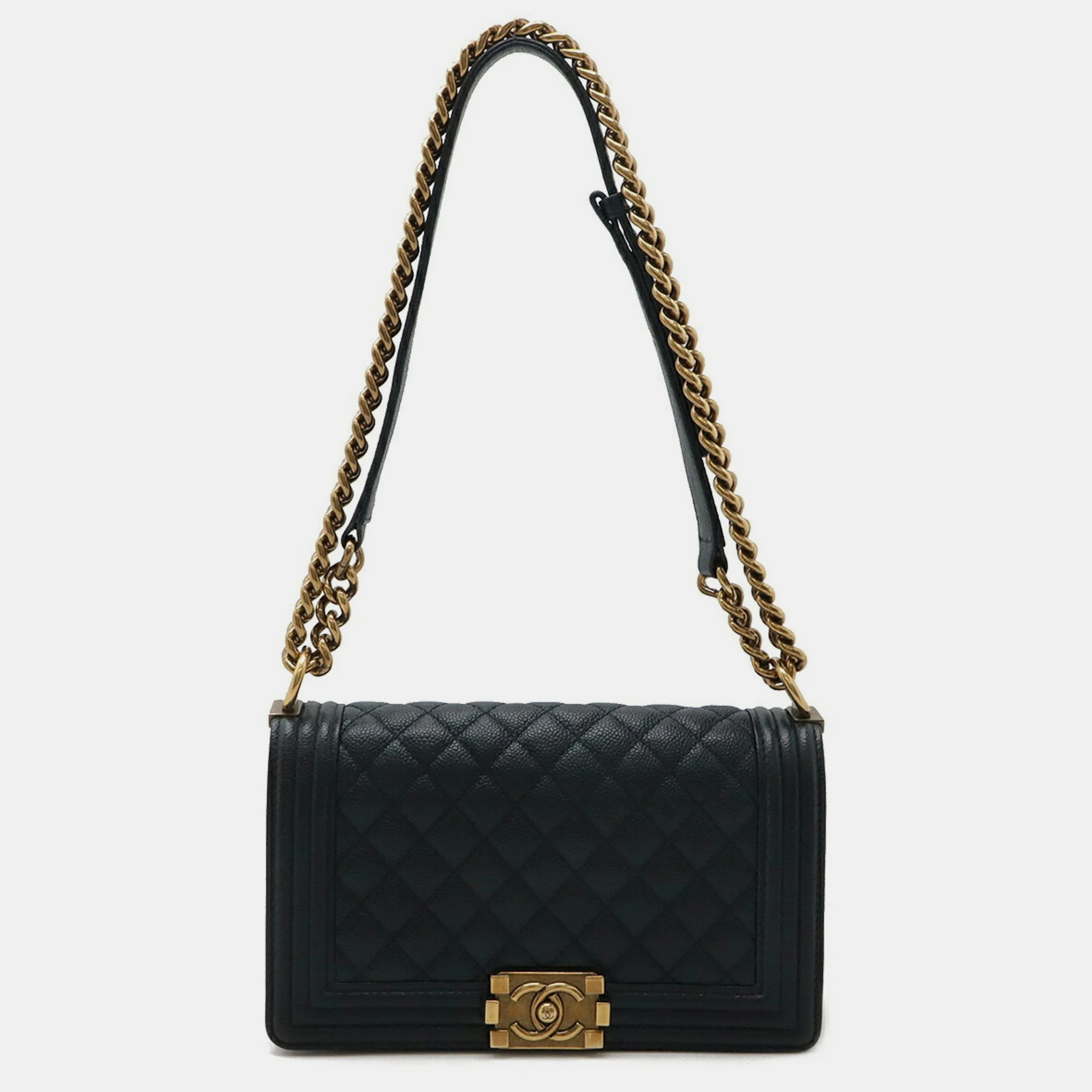 

Chanel Boy Chanel Matelasse Coco Mark Chain Shoulder Bag Caviar Skin Leather Dark Navy, Navy blue