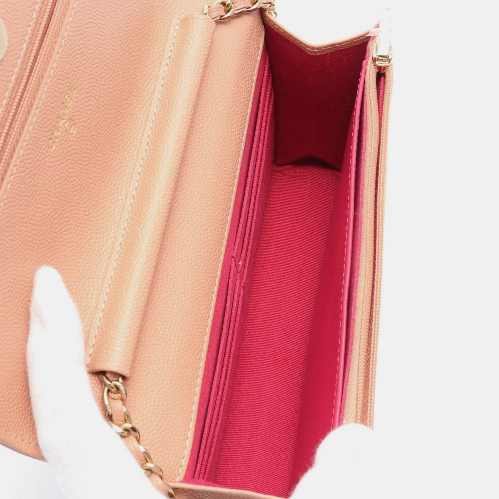 Chanel Pink Leather Classic Wallet on Chain 