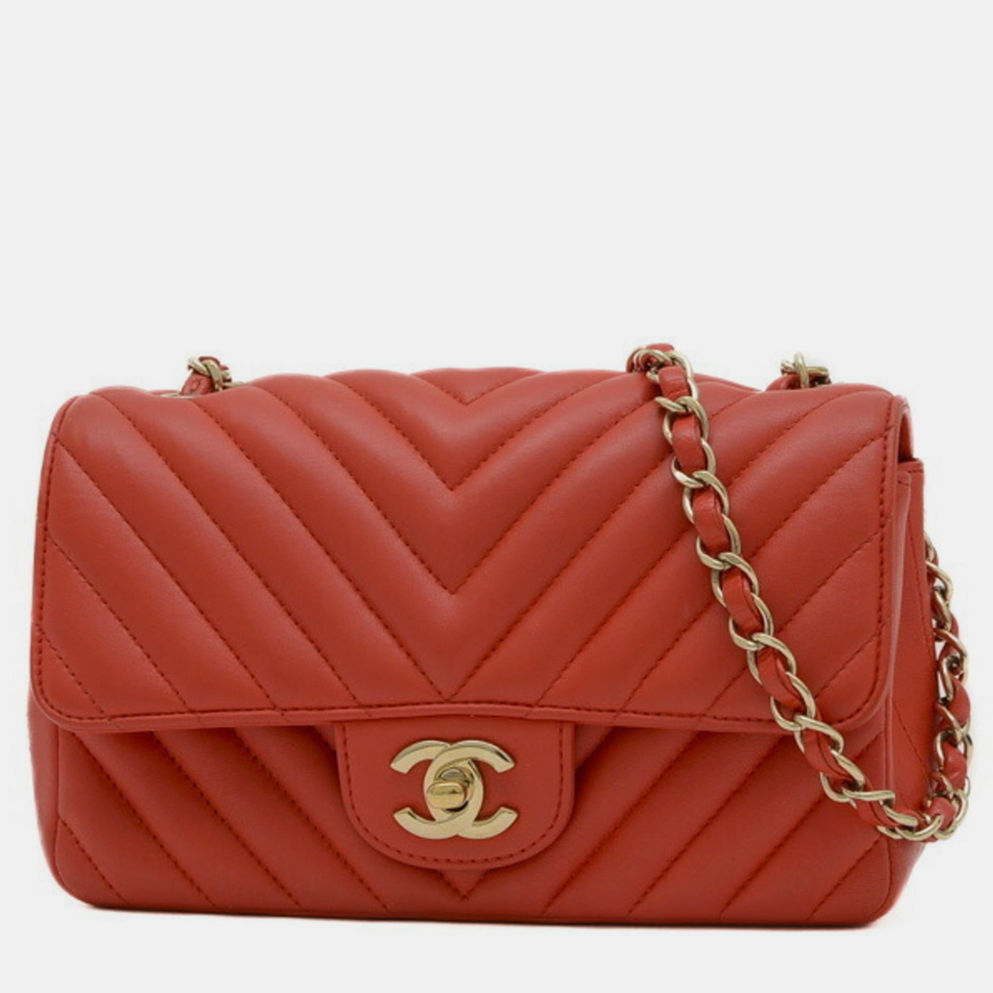 

Chanel Red Lambskin Leather Chevron Chain Shoulder Bag