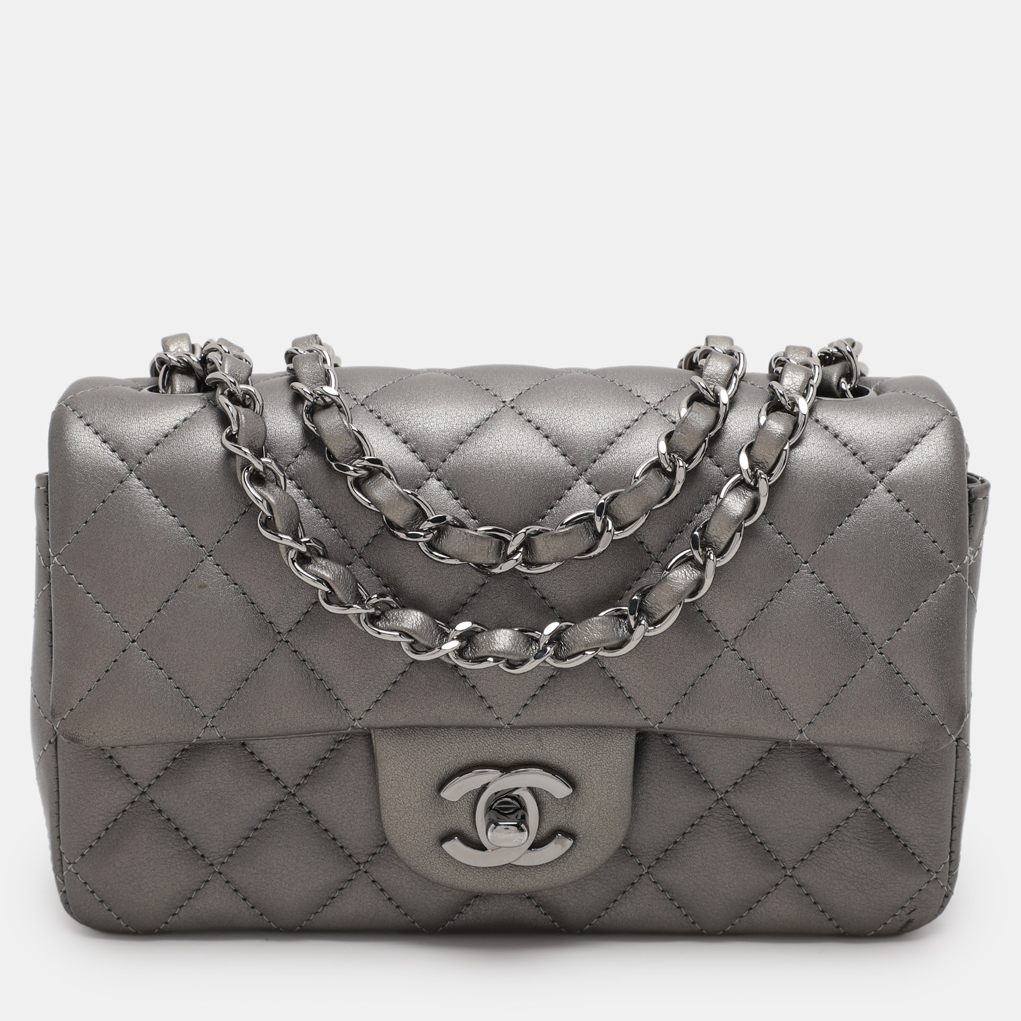 

Chanel Dark Grey Quilted Leather Mini Rectangle Classic Single Flap bag