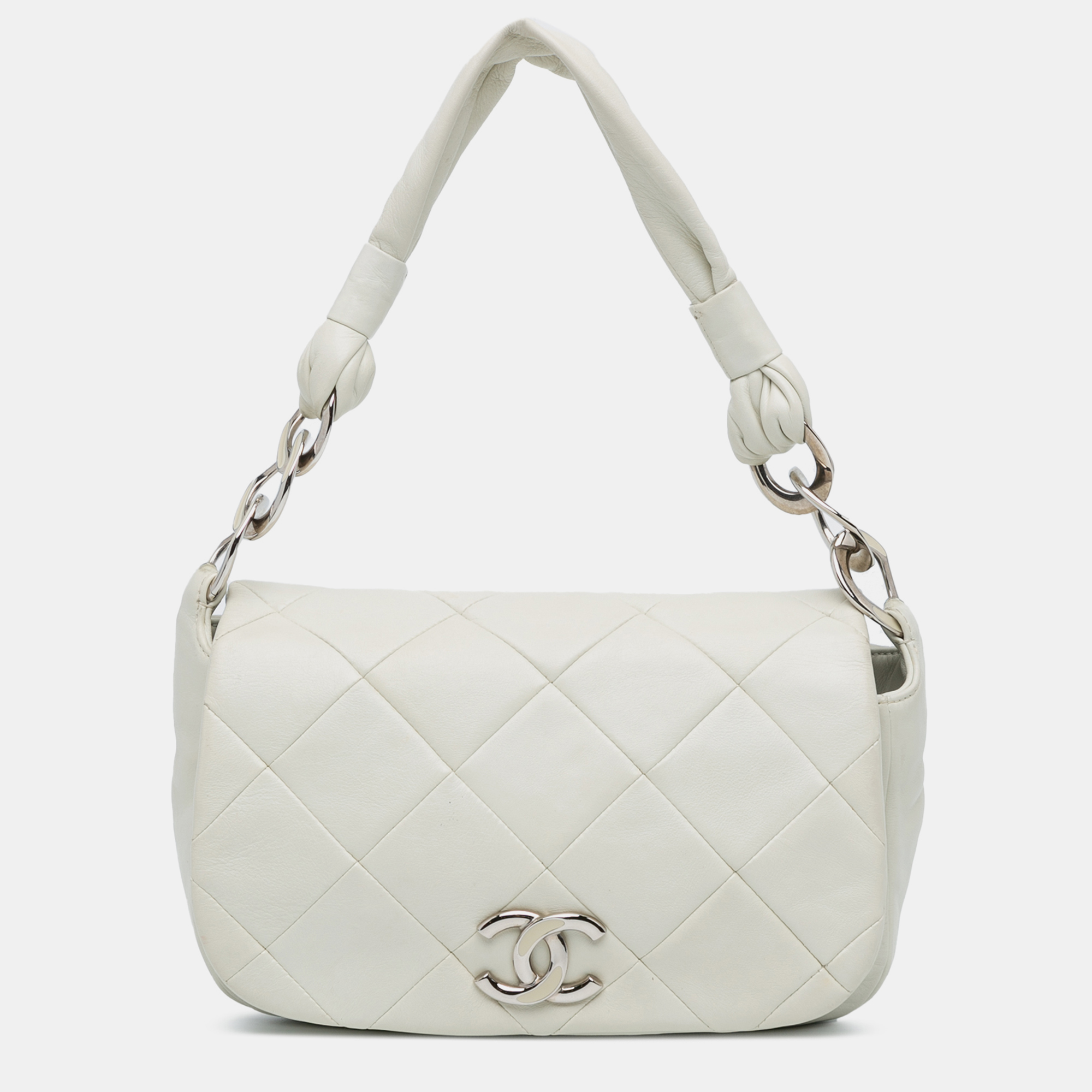 

Chanel White Quilted Lambskin Enamel CC Flap