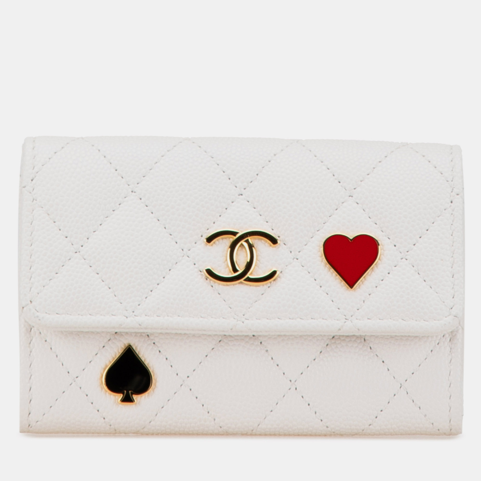 

Chanel White Quilted Caviar Coco Casino Flap Card Holder