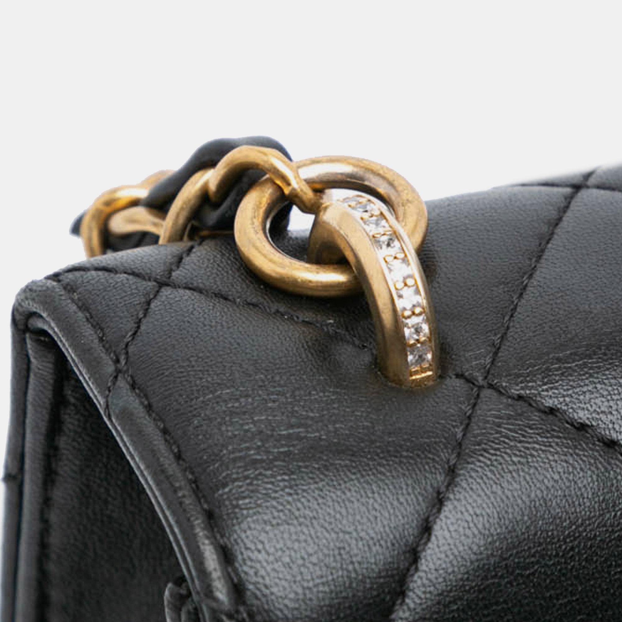 Chanel Black Quilted Lambskin Crystal Geometric CC Frame Flap 