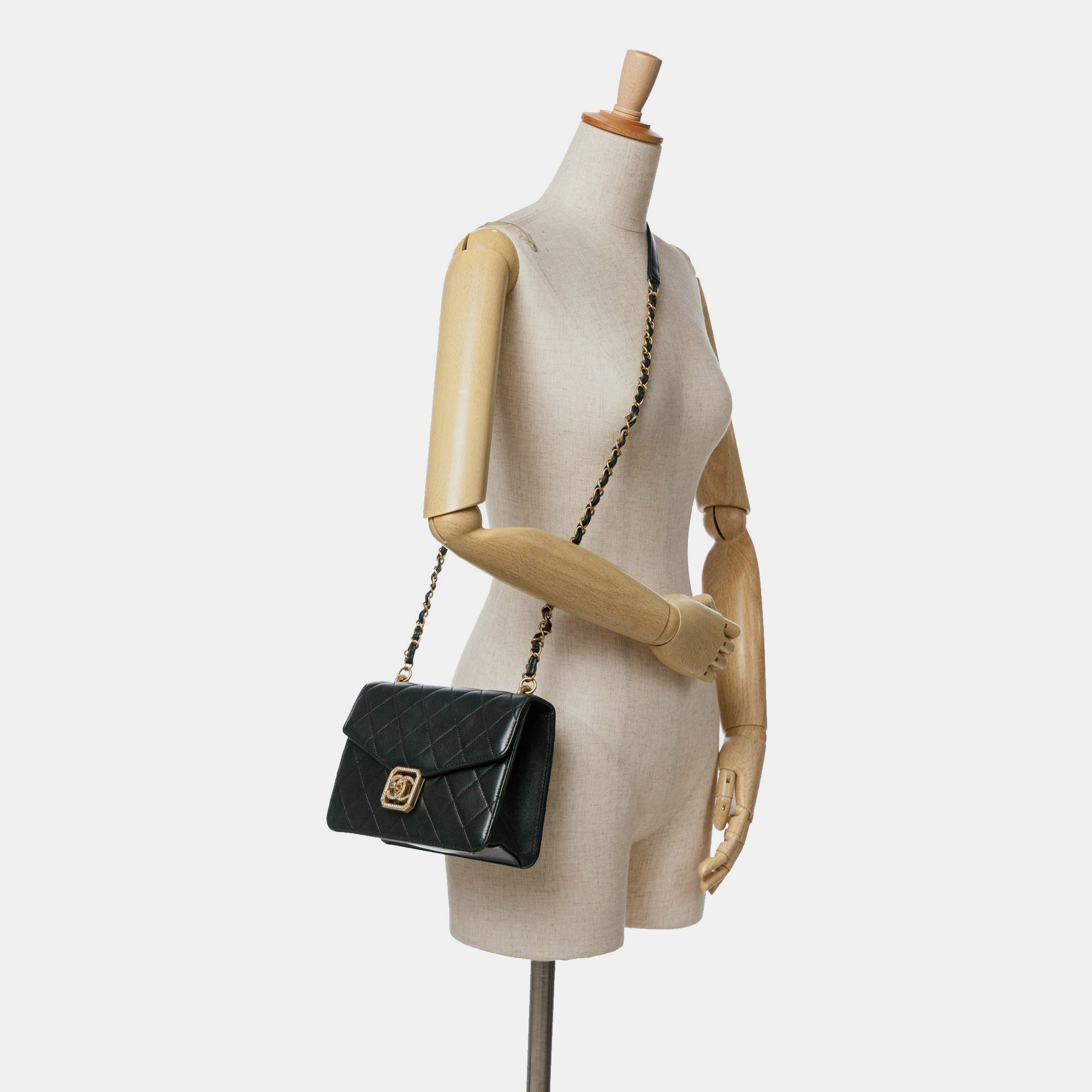 Chanel Black Quilted Lambskin Crystal Geometric CC Frame Flap 
