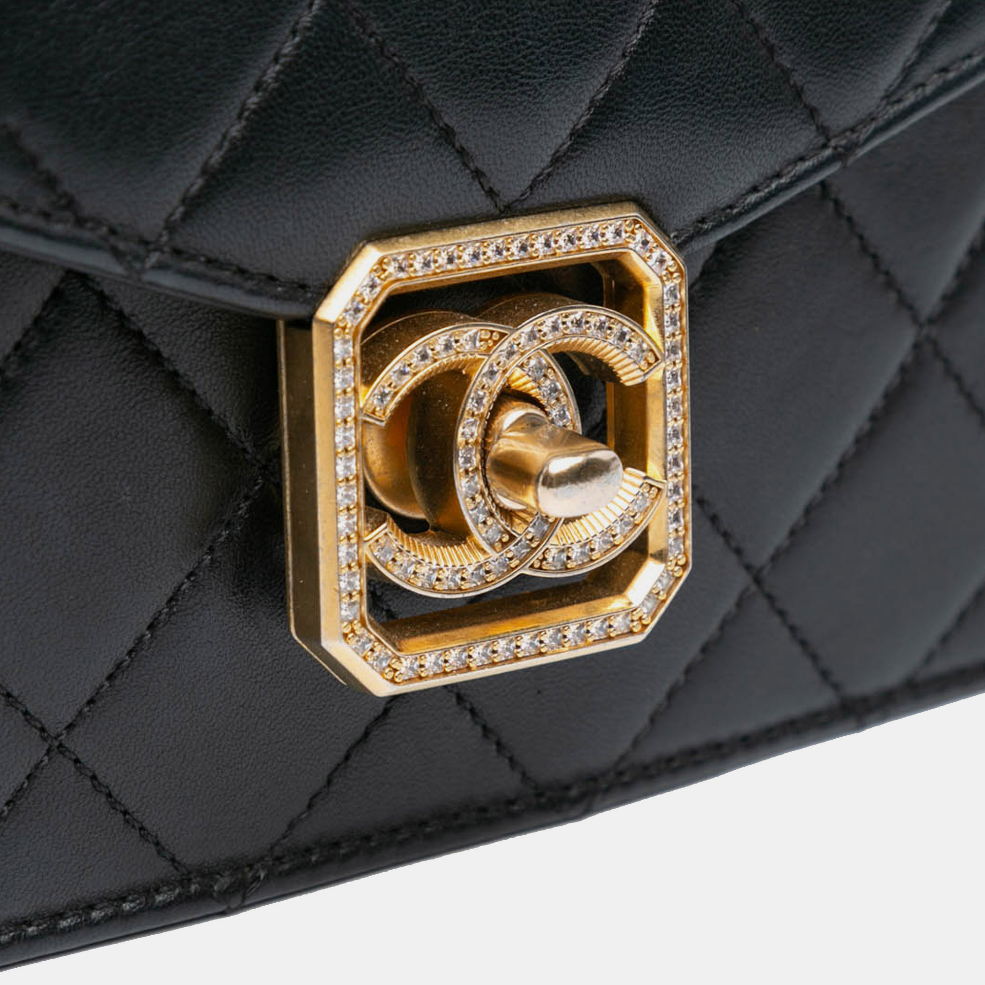 Chanel Black Quilted Lambskin Crystal Geometric CC Frame Flap 