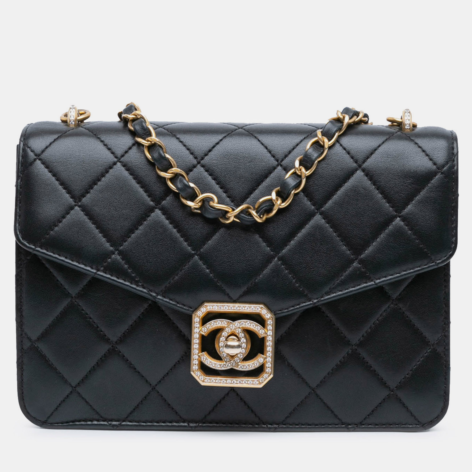 

Chanel Black Quilted Lambskin Crystal Geometric CC Frame Flap