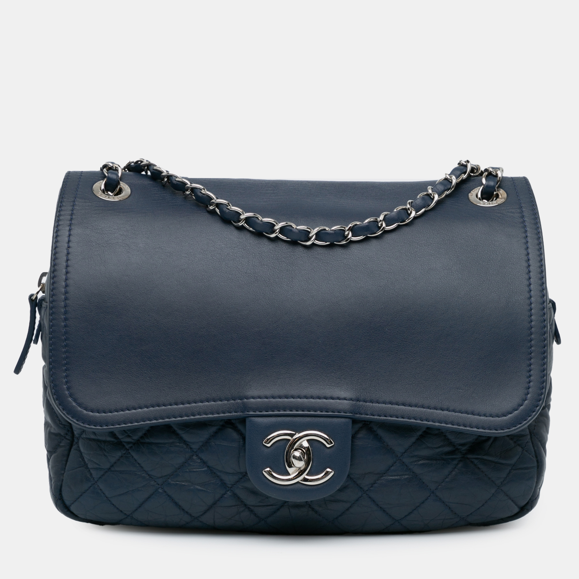 

Chanel Navy Blue Quilted Calfskin Easy Zip Flap