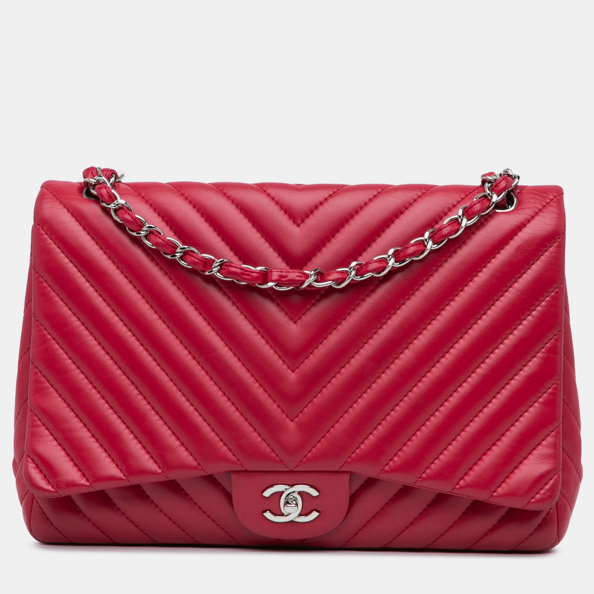 

Chanel Pink Maxi Classic Chevron Lambskin Single Flap