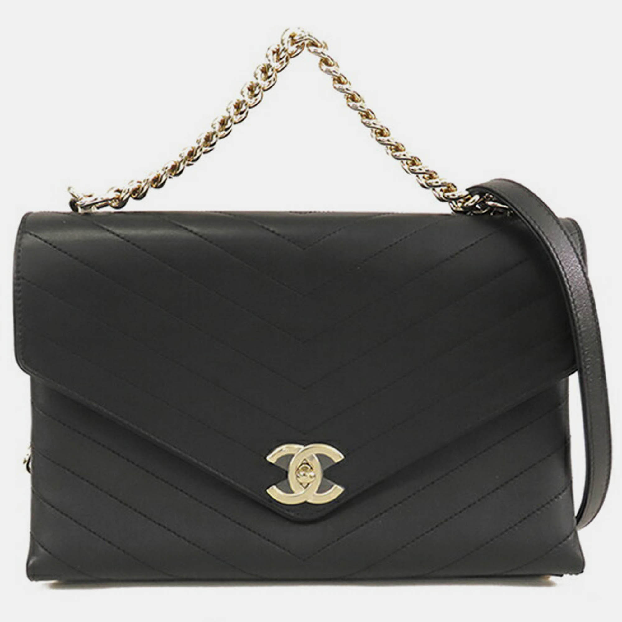 

Chanel Black Lambskin Medium Coco Chevron Envelope Flap Bag