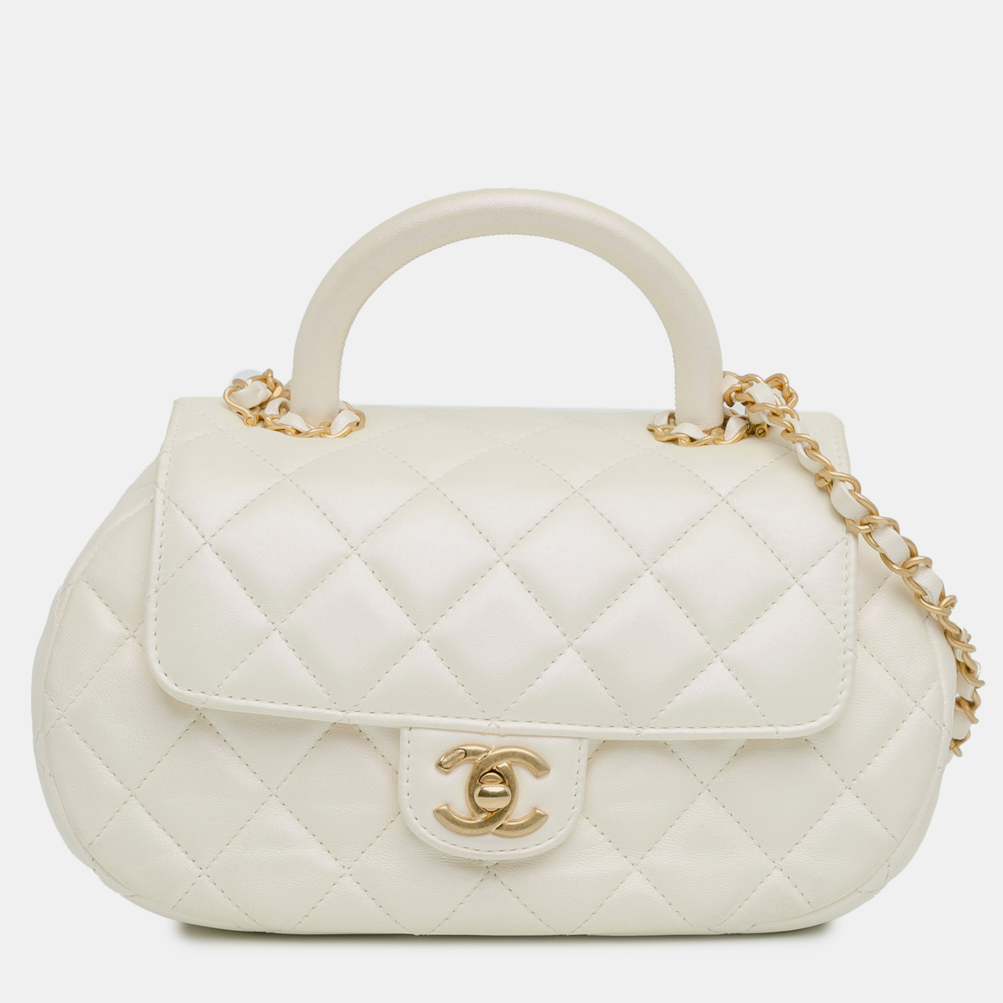 

Chanel White CC Quilted Lambskin Top Handle Bag