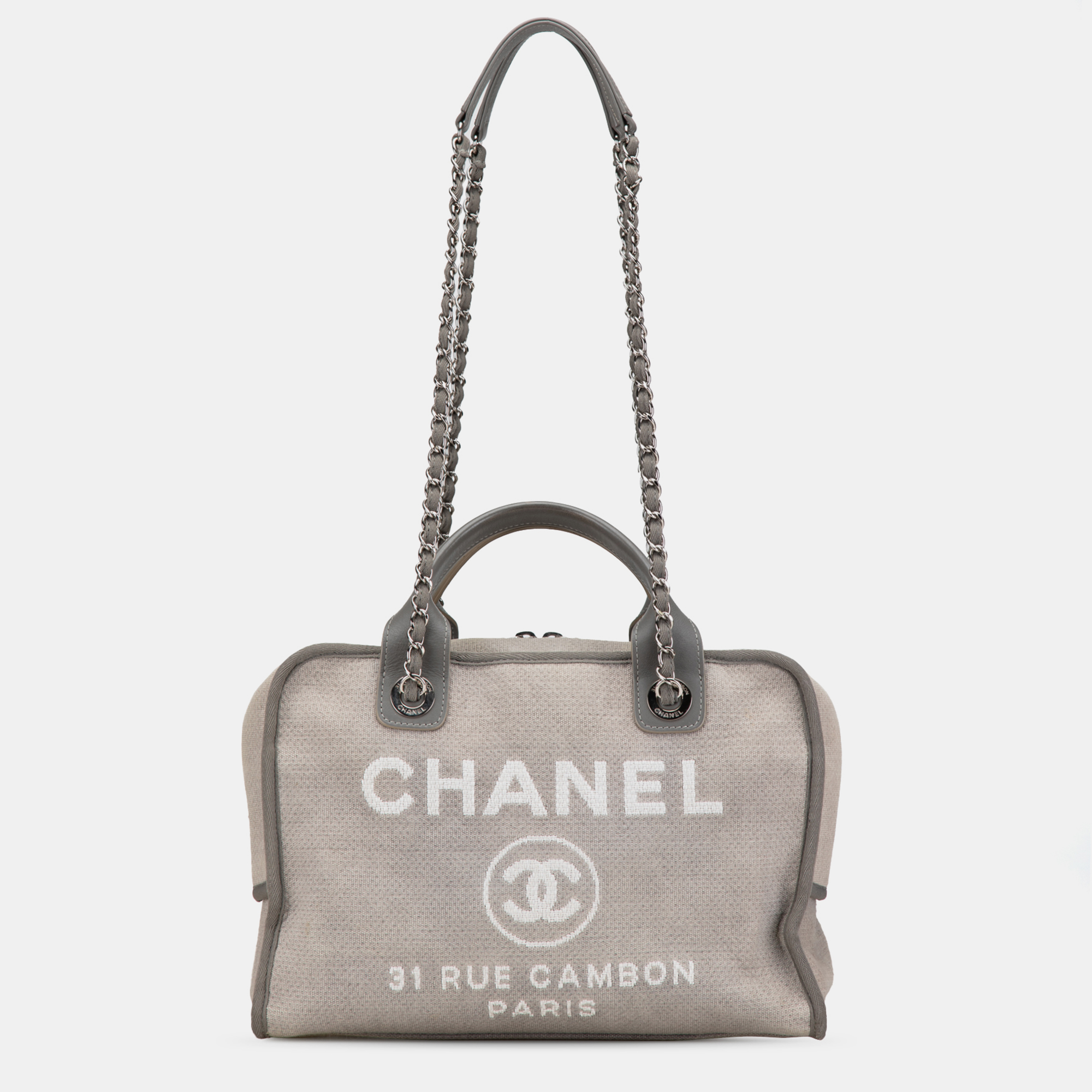 

Chanel Grey Large Canvas Deauville Bowling Satchel