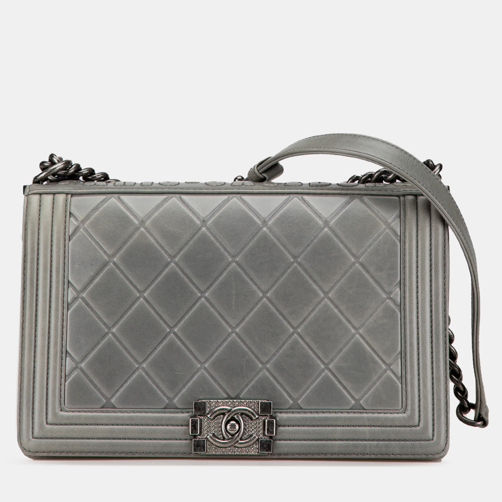 

Chanel Grey Paris-Salzburg Large Embossed Calfskin Boy Flap