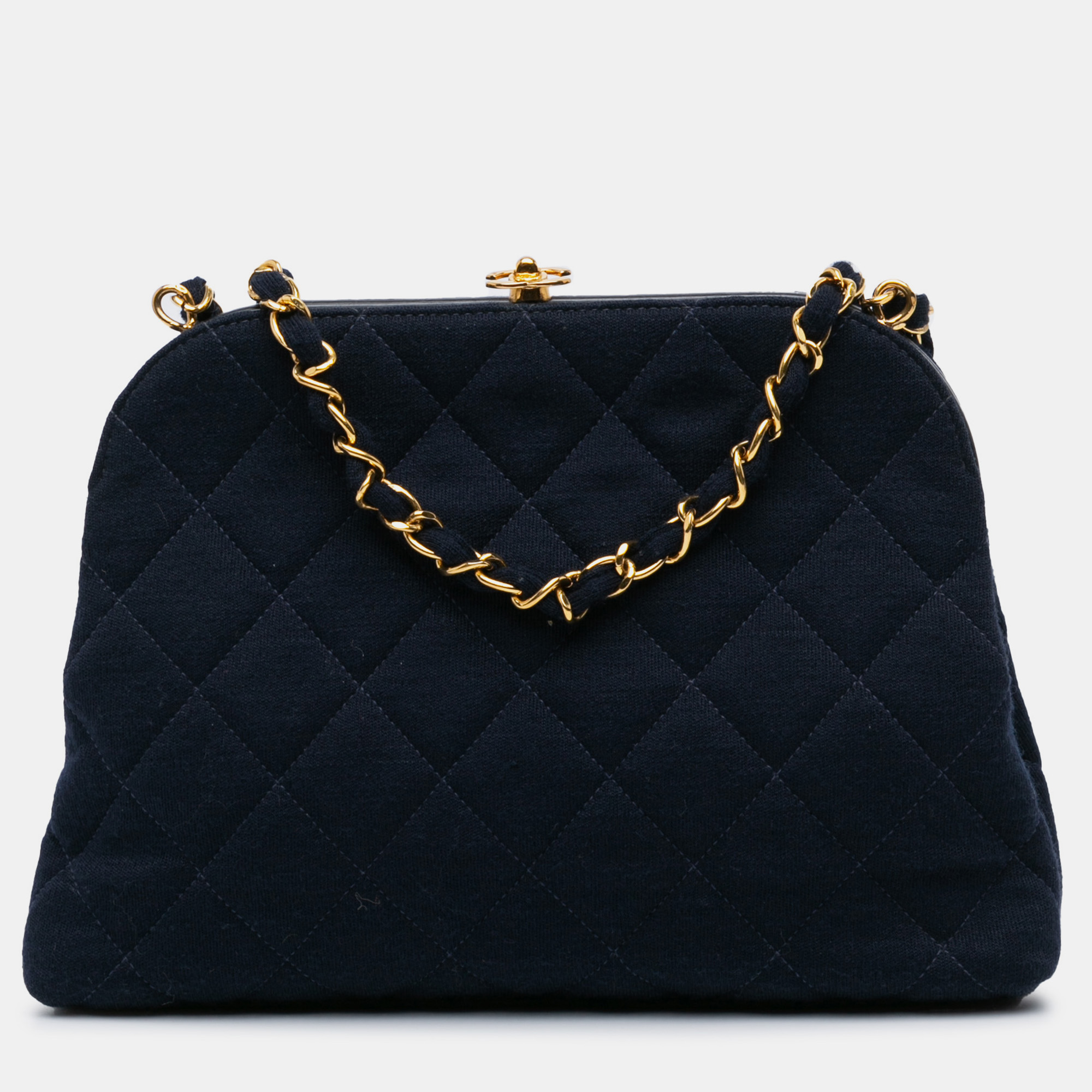 

Chanel Navy Blue Quilted Jersey Frame Chain Crossbody