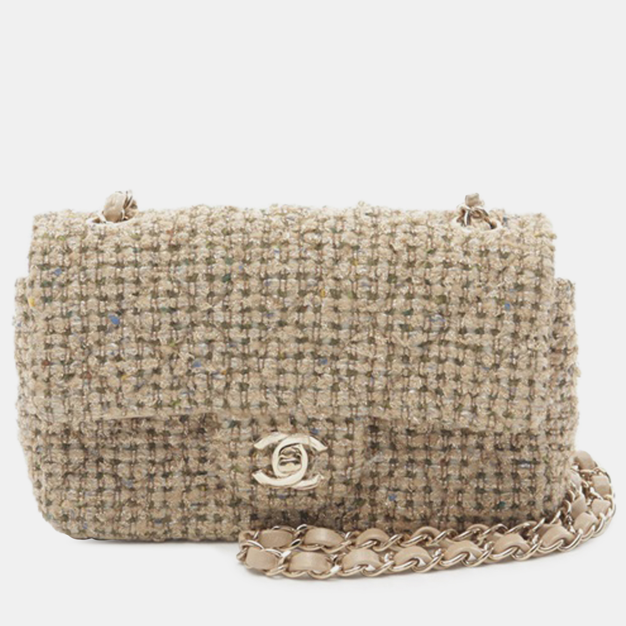 

Chanel Beige Mini Rectangular Classic Tweed Single Flap