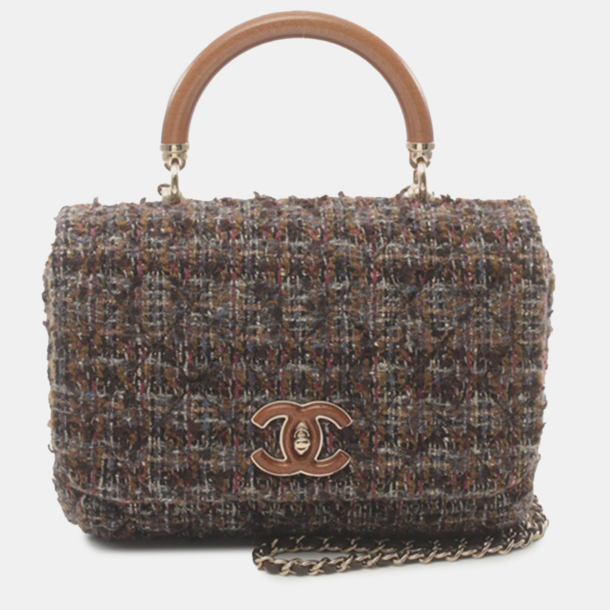 

Chanel Brown Tweed Knock on Wood Satchel