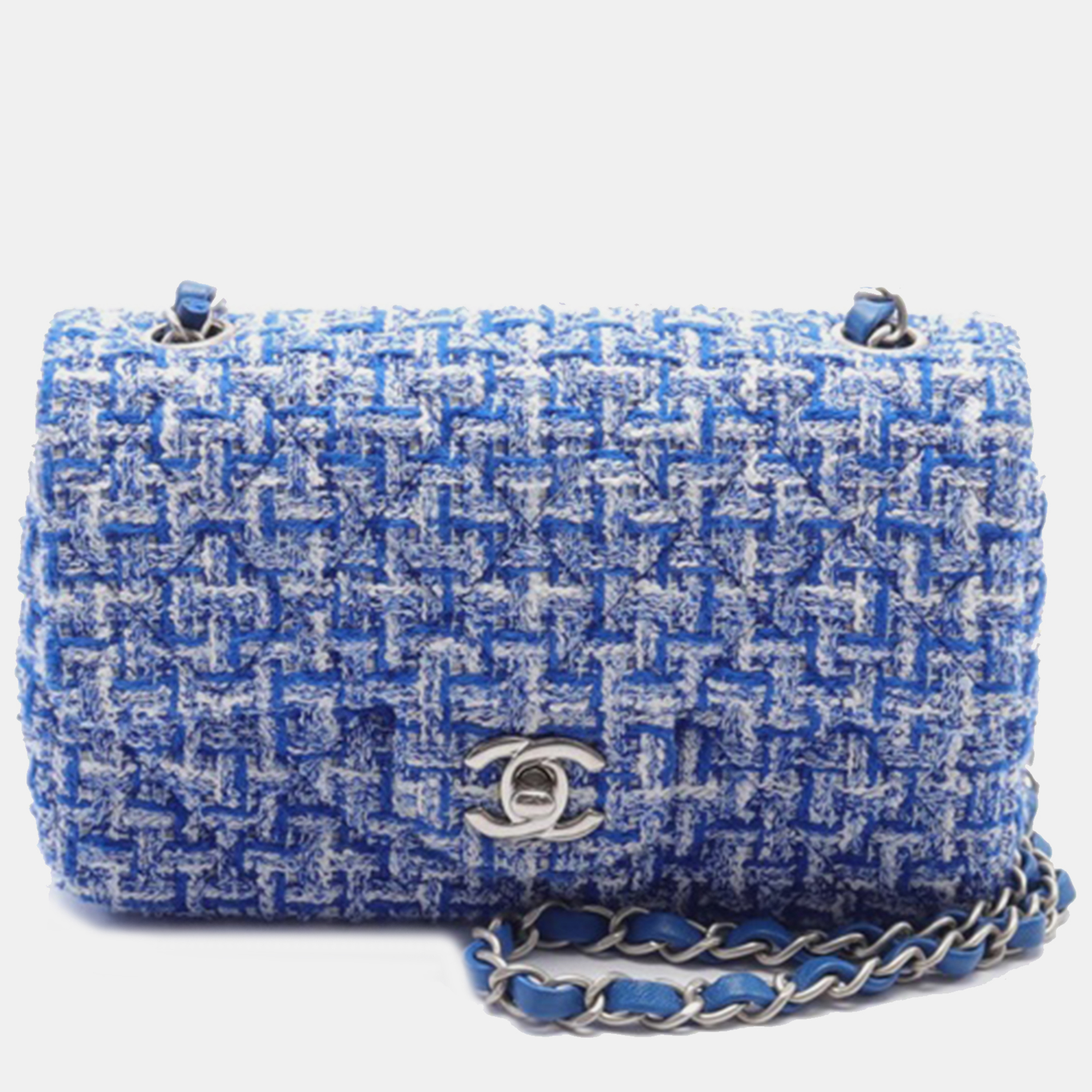 

Chanel Blue Mini Rectangular Classic Tweed Single Flap