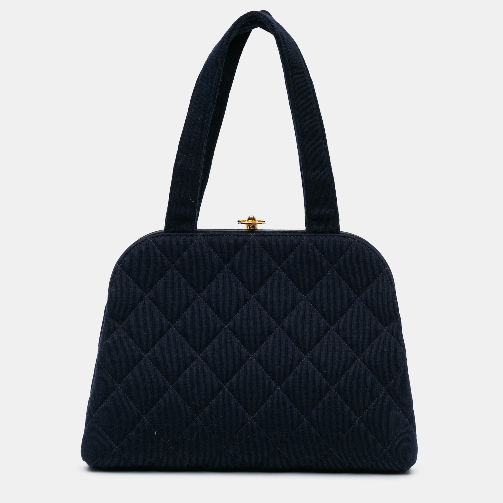 

Chanel Navy Blue Quilted Jersey Frame Handbag