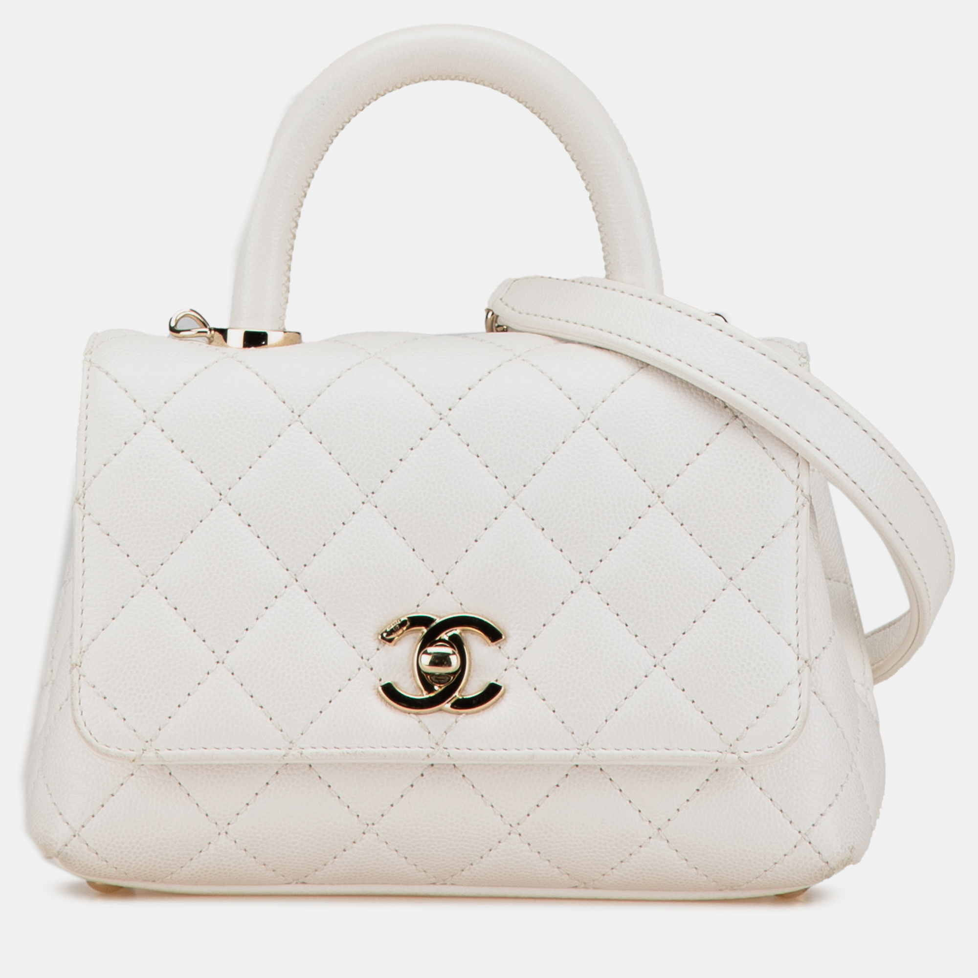 

Chanel White Extra Mini Caviar Coco Top Handle Bag